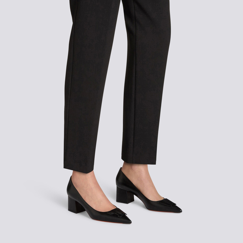Santoni Women's black leather mid-heel Santoni Sibille pump outlook