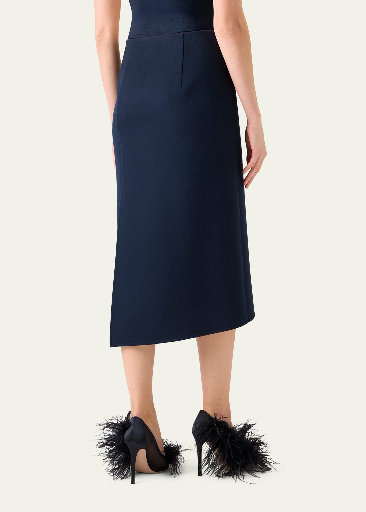 Asymmetric Trapezoid Wool Flannel Double-Face Midi Skirt - 3