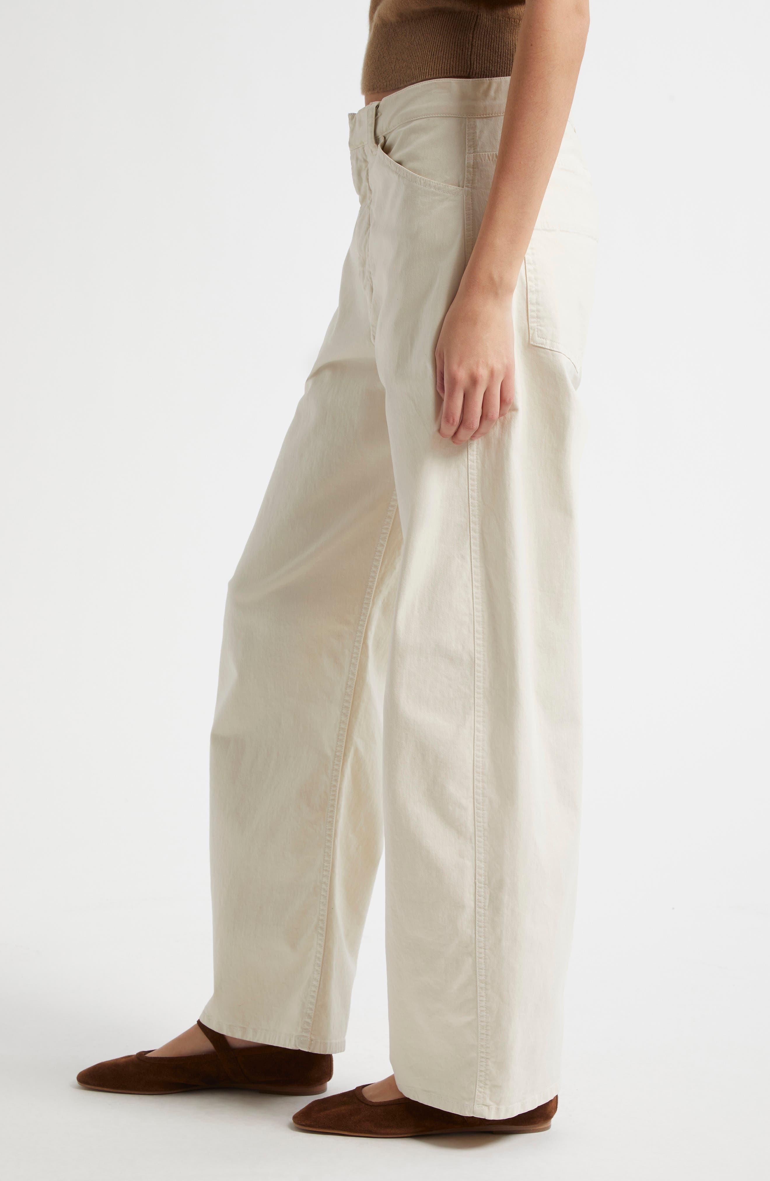 Nili Lotan Tribeca Barrel Leg Pants in Stone at Nordstrom - 4