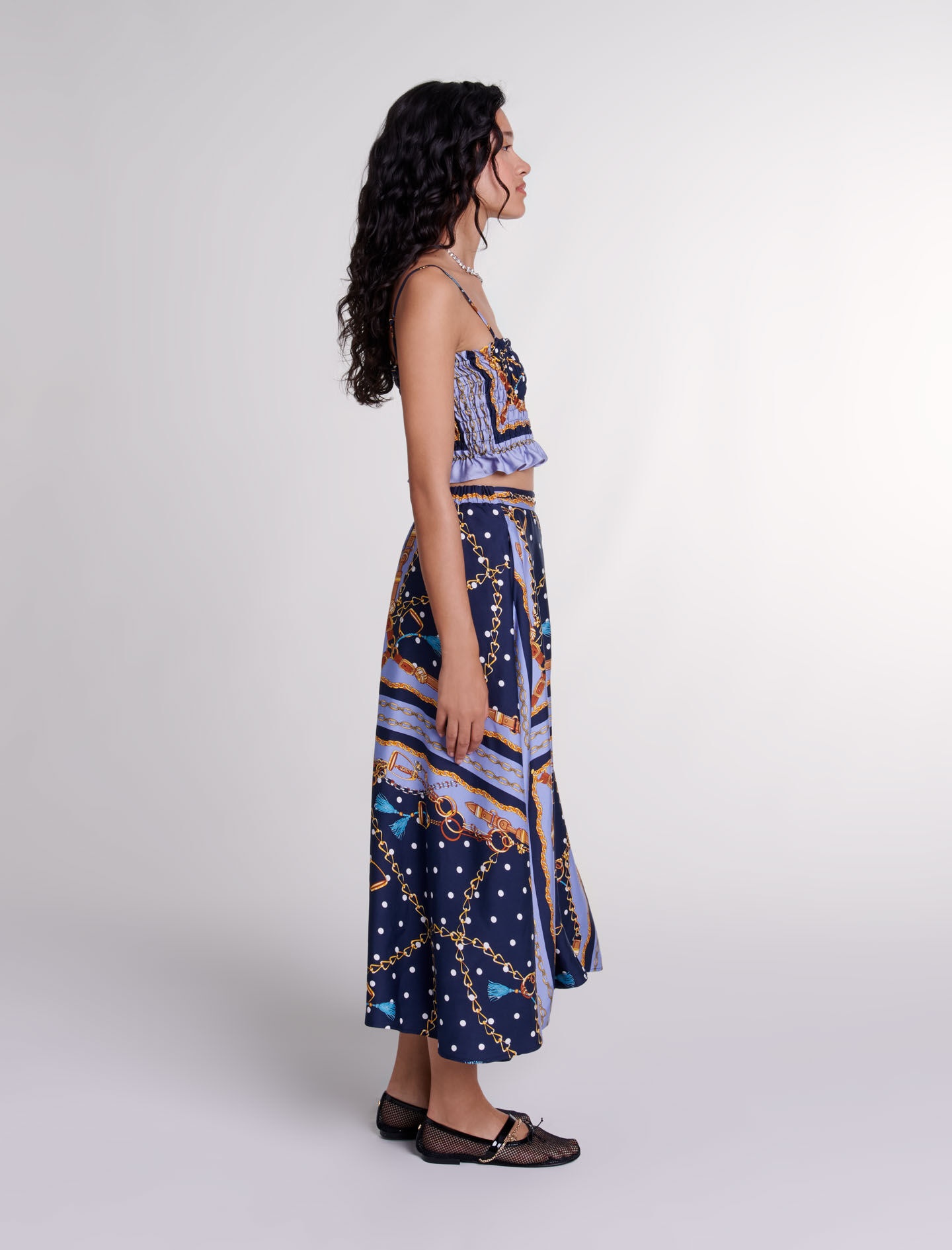 Satin-effect patterned short skirt - 3