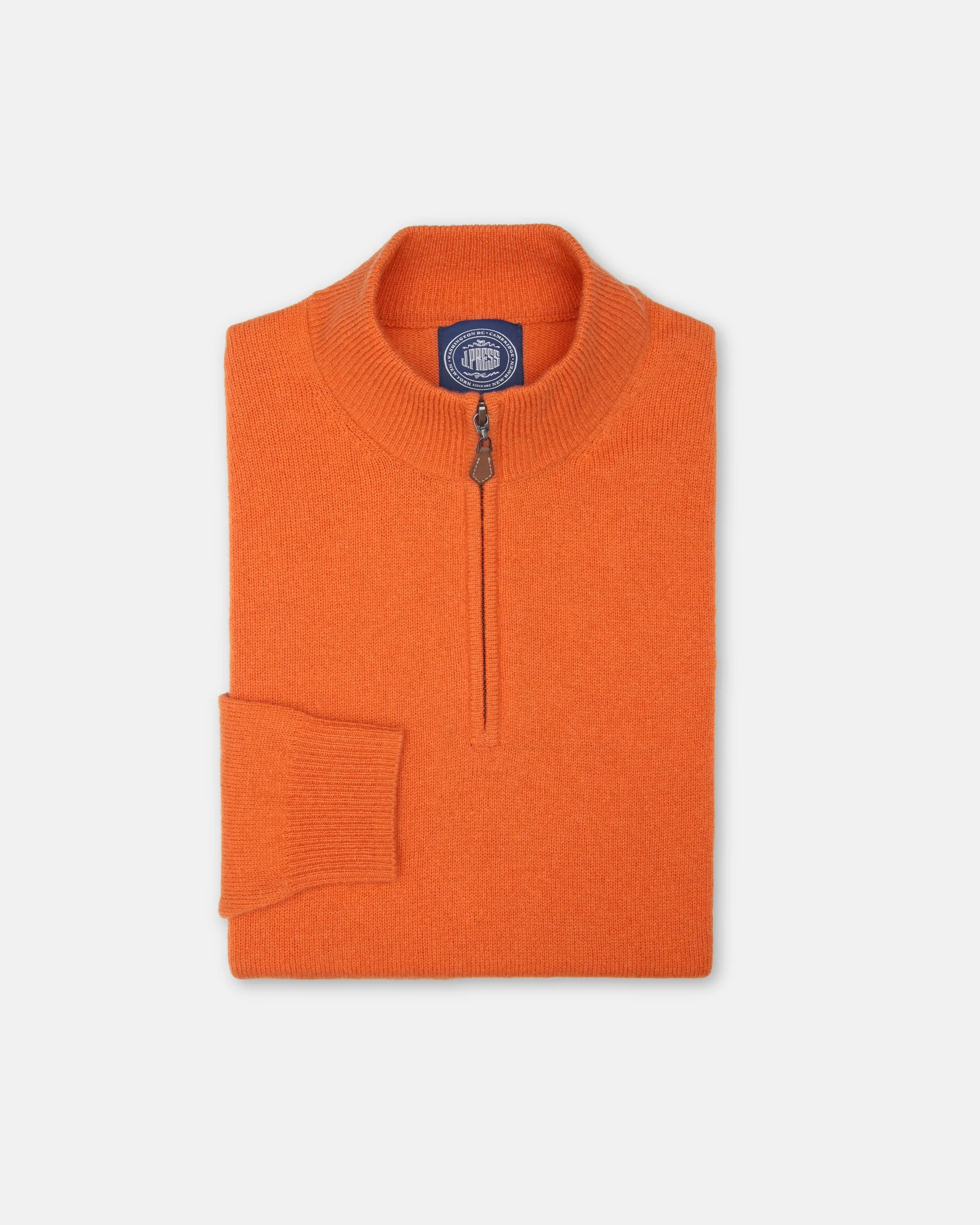 ORANGE LAMBSWOOL QUARTER ZIP-UP SWEATER - 1