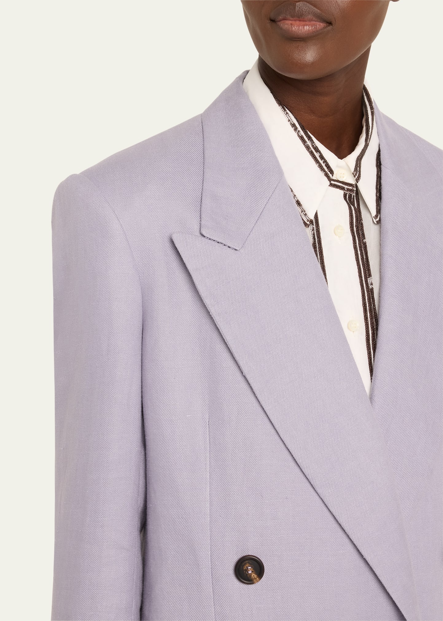 Double-Breasted Linen Gabardine Blazer - 5