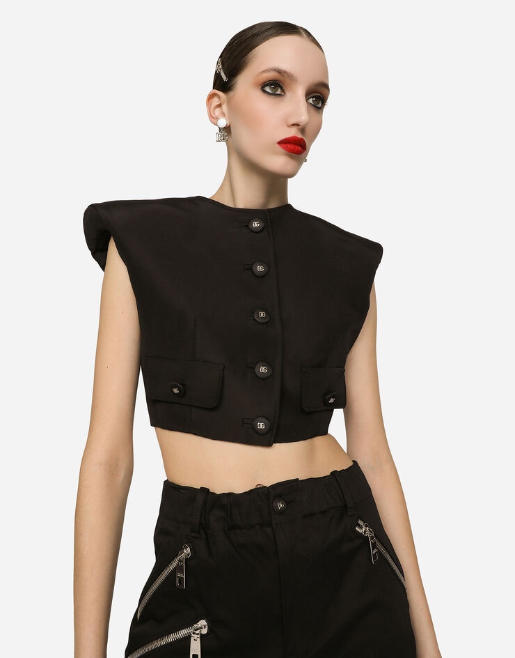 Cropped sleeveless faille jacket - 4