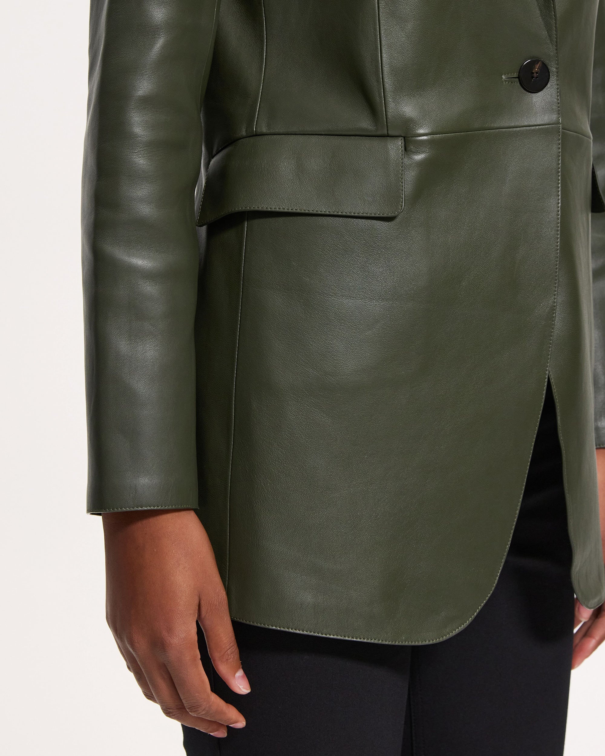Rounded Etiennette Long Leather Blazer - 4