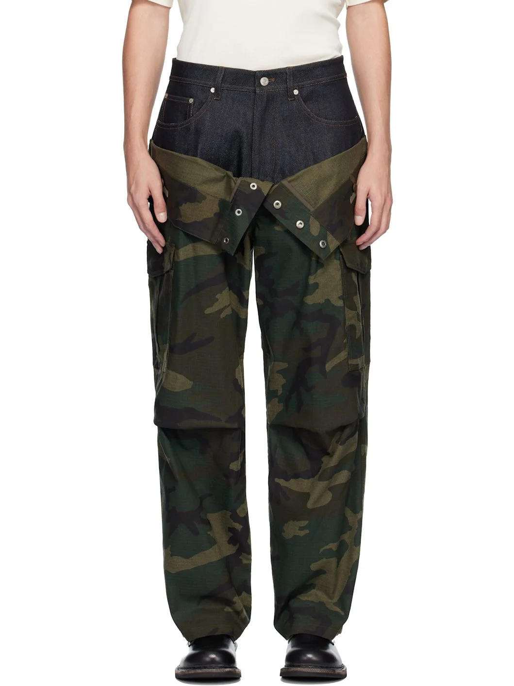 Khaki Camo Double Waist Work Wide-Leg Trousers - 1