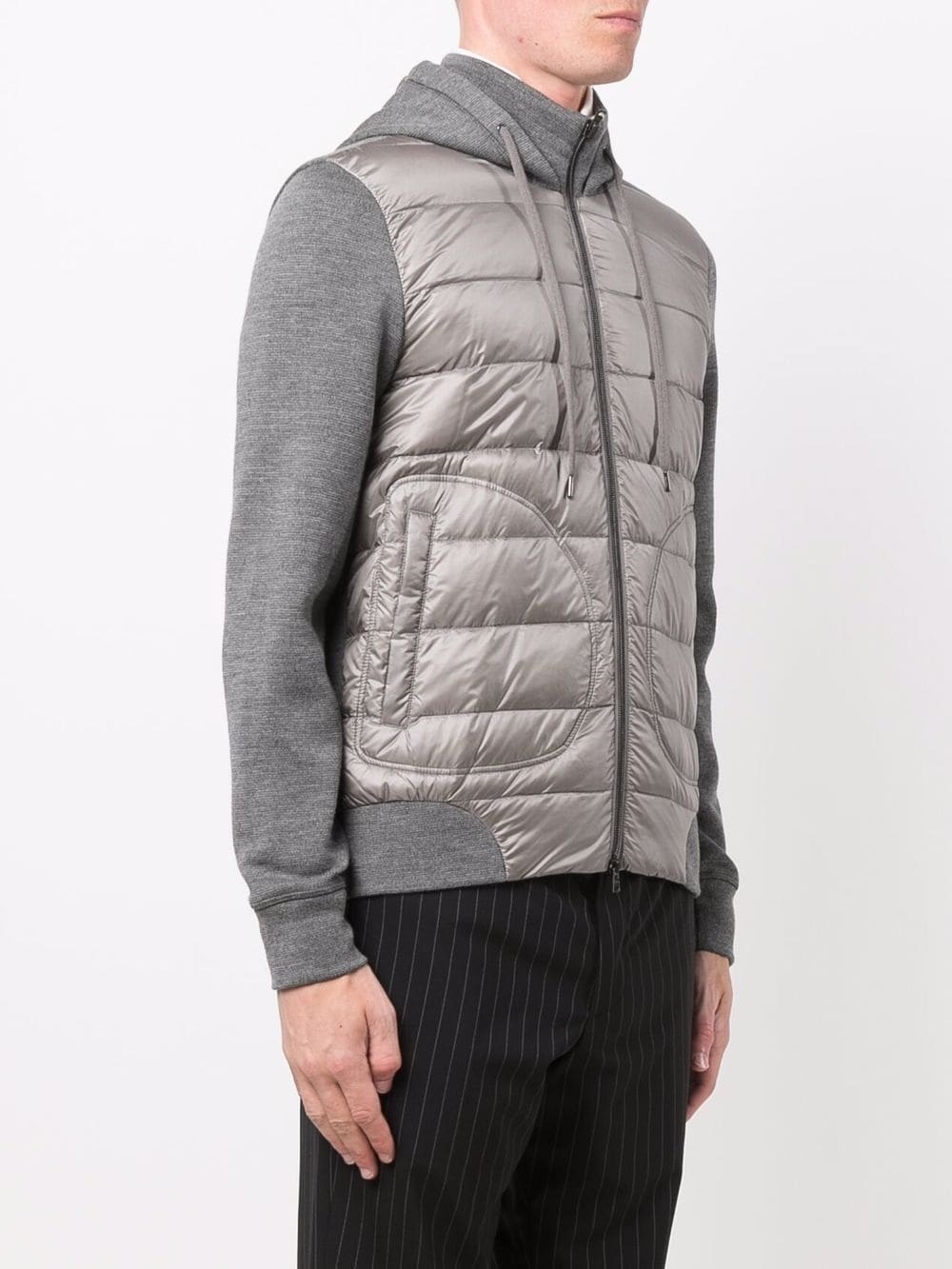 contrast-panel hooded down jacket - 3