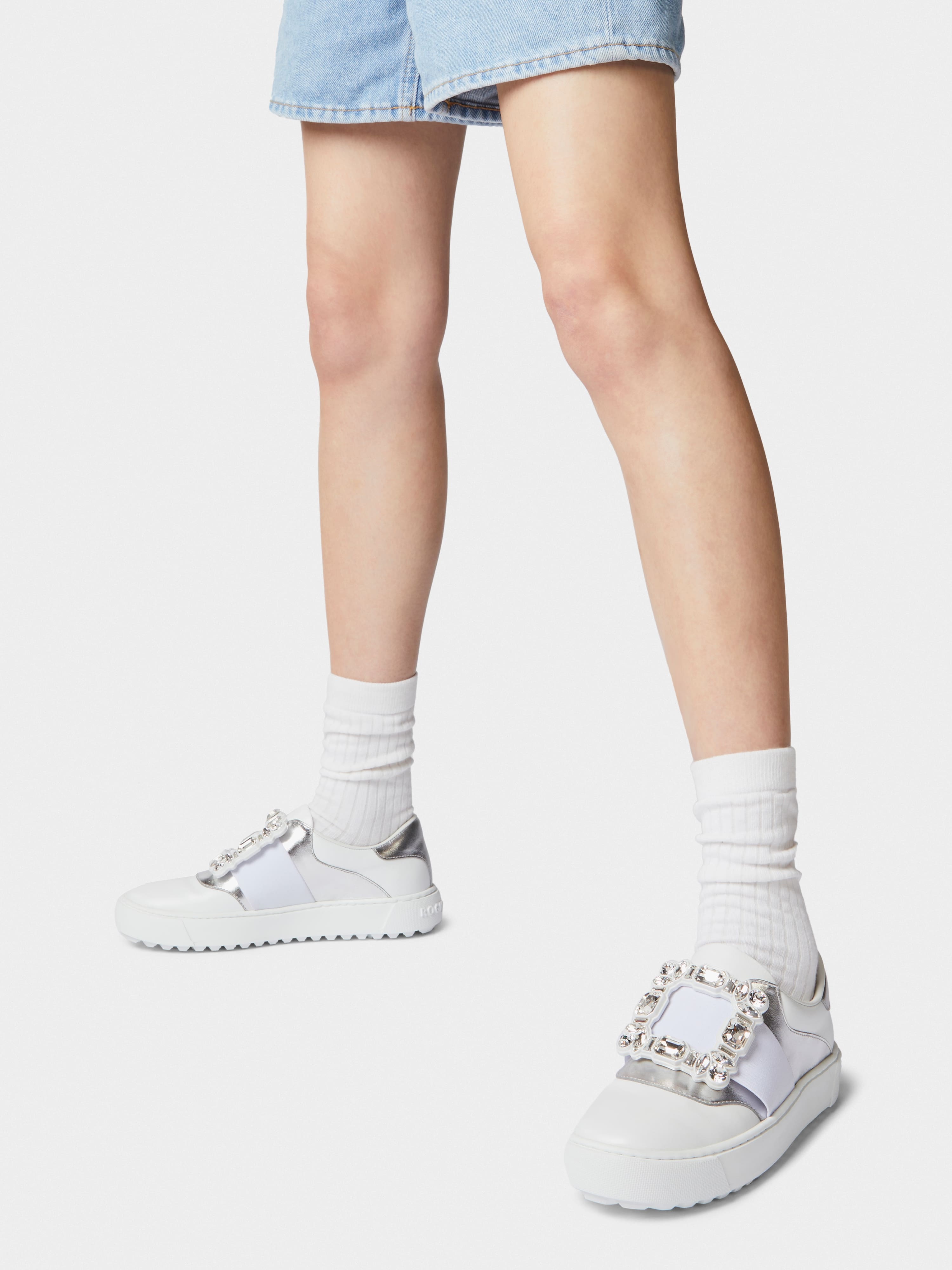 Very Vivier Strass Buckle Sneakers in Leather - 8