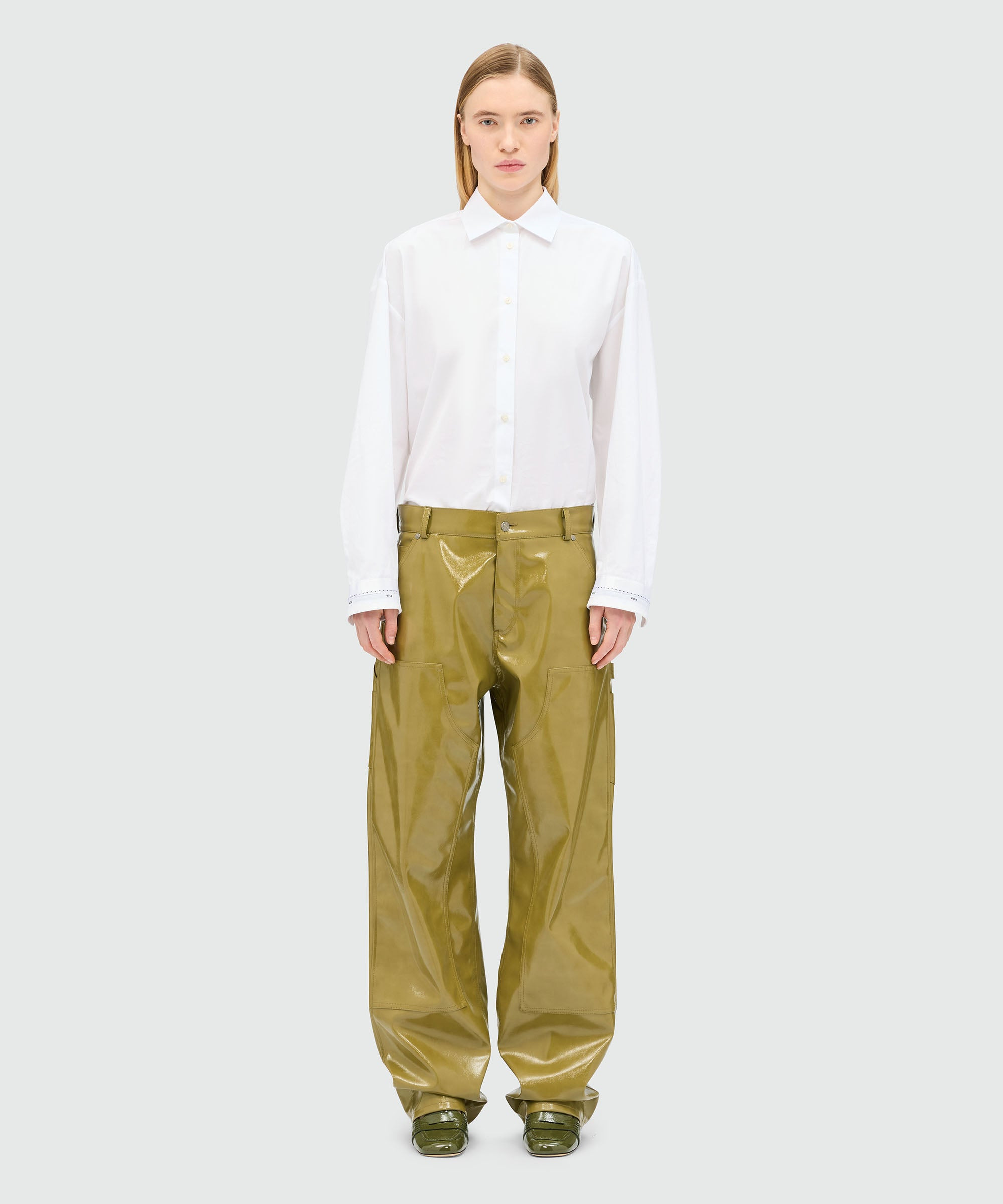 Olive green vinyl baggy trousers - 2