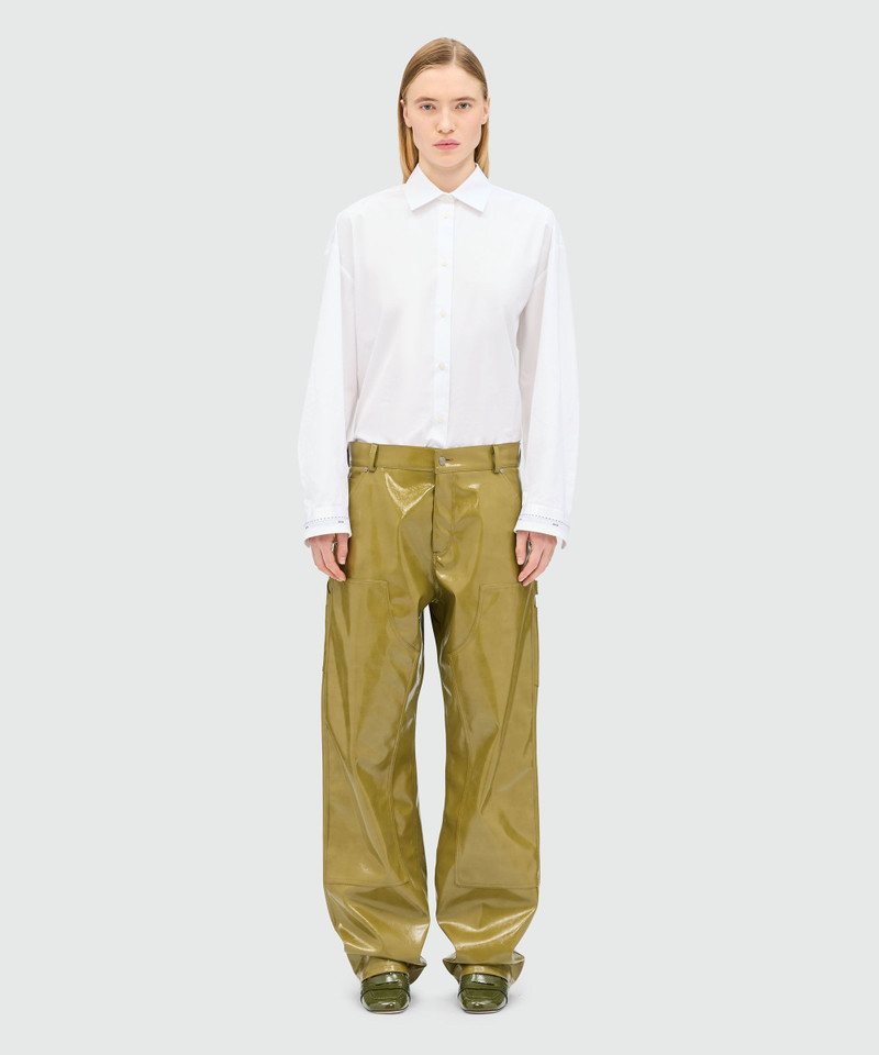MSGM Olive green vinyl baggy trousers outlook