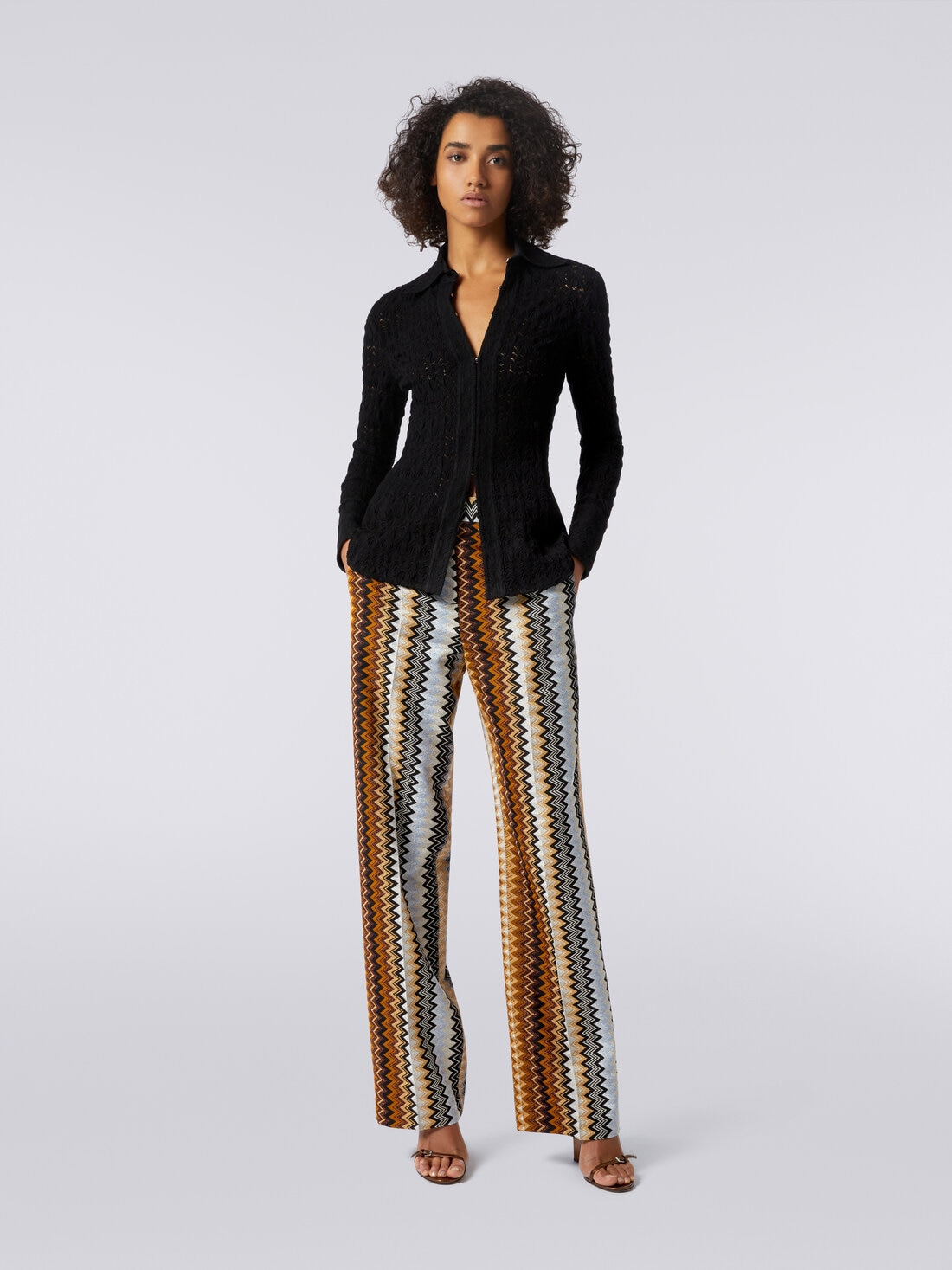 Straight zigzag viscose trousers with lurex - 2