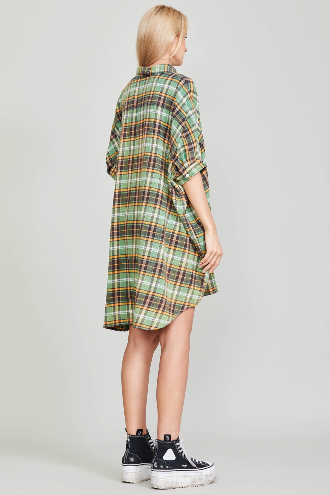 OVERSIZED BOXY SHIRTDRESS - GREEN PLAID - 4