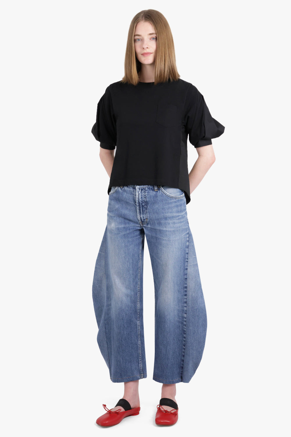 COTTON POPLIN X COTTON JERSEY T-SHIRT | BLACK - 3