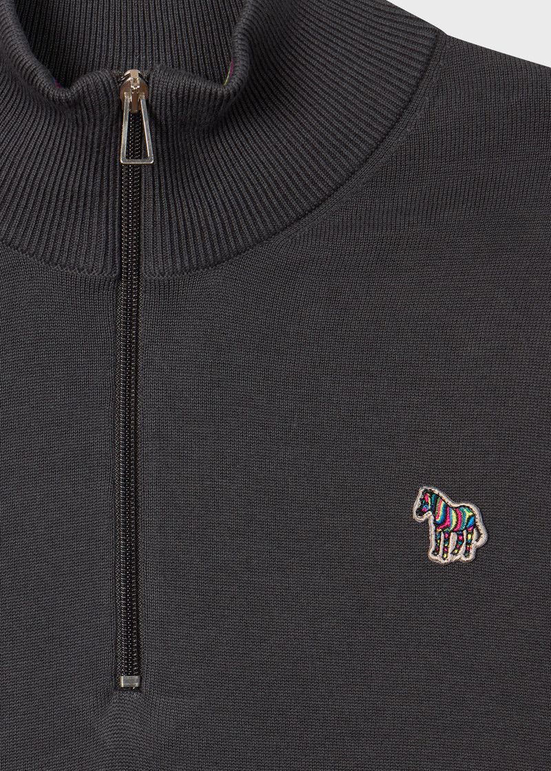 Paul Smith Dark Grey Organic Cotton Half Zip Zebra Logo Sweater outlook