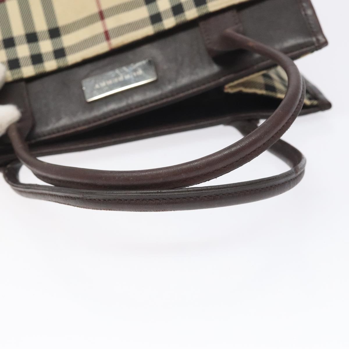 Burberry Nova Check Hand Bag Nylon Leather Beige Silver - 7