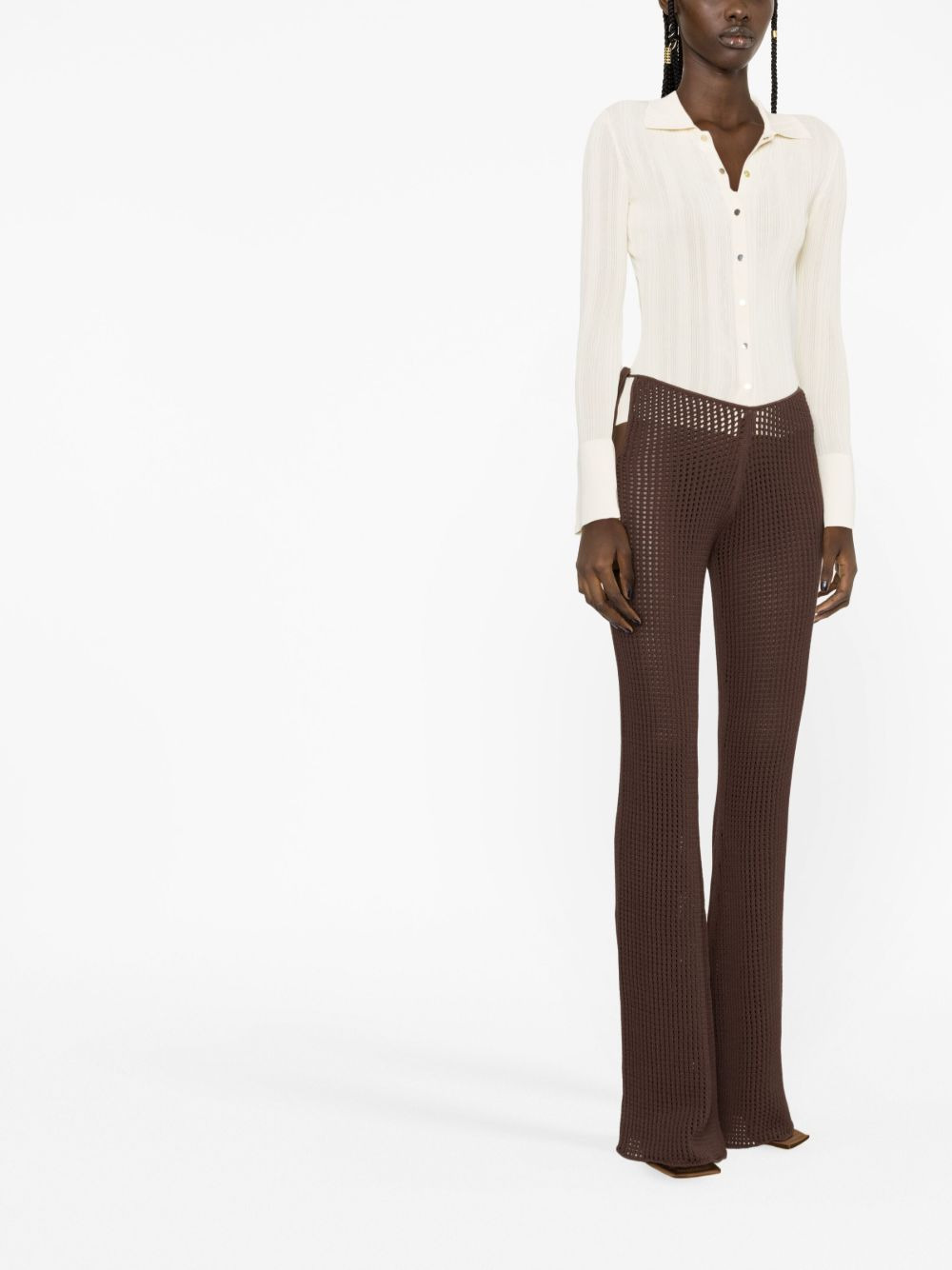 waffle-knit cut-out flared trousers - 4