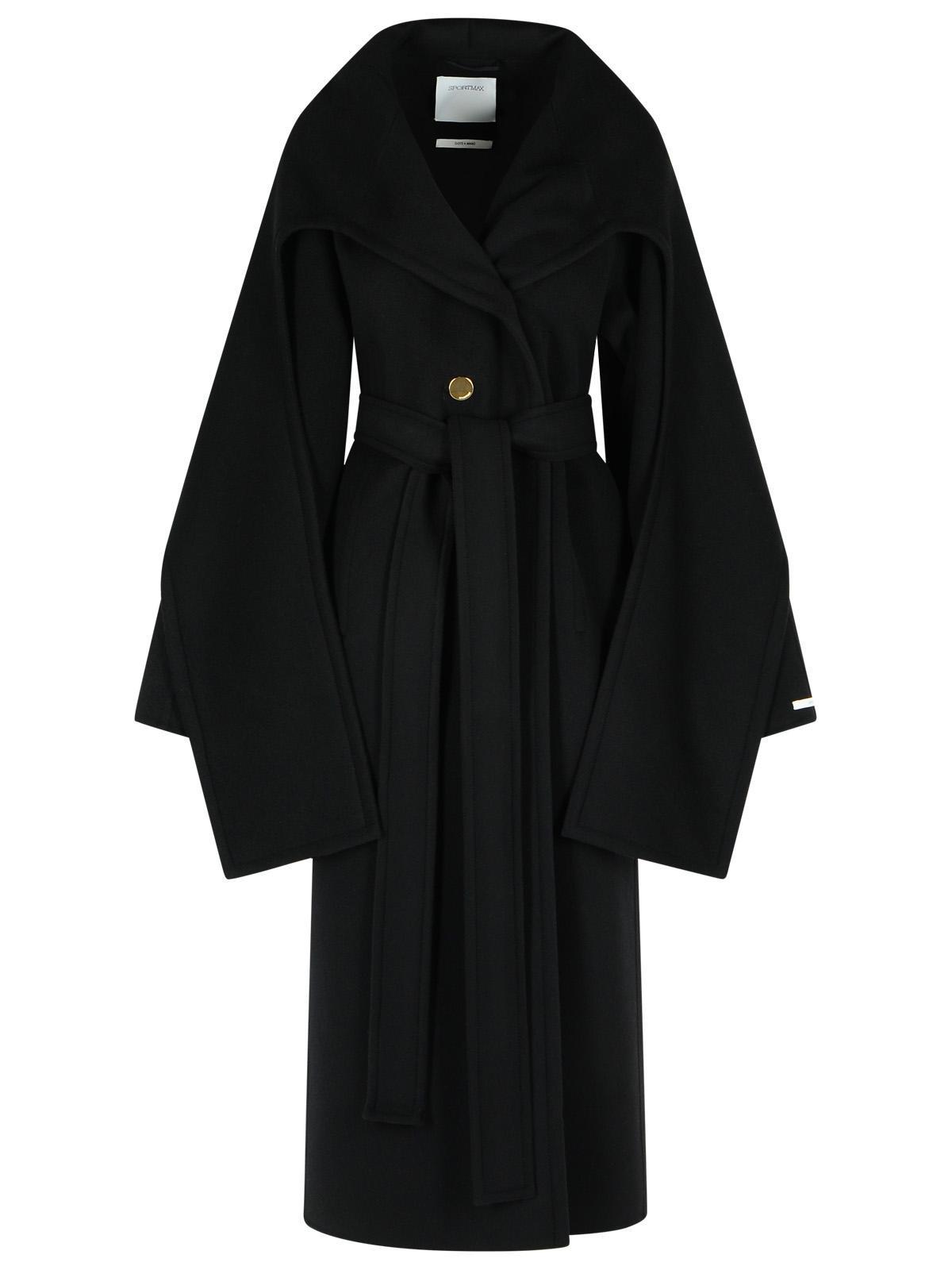 Sportmax Baldo' Black Virgin Wool Coat With Scarf Collar Women - 1