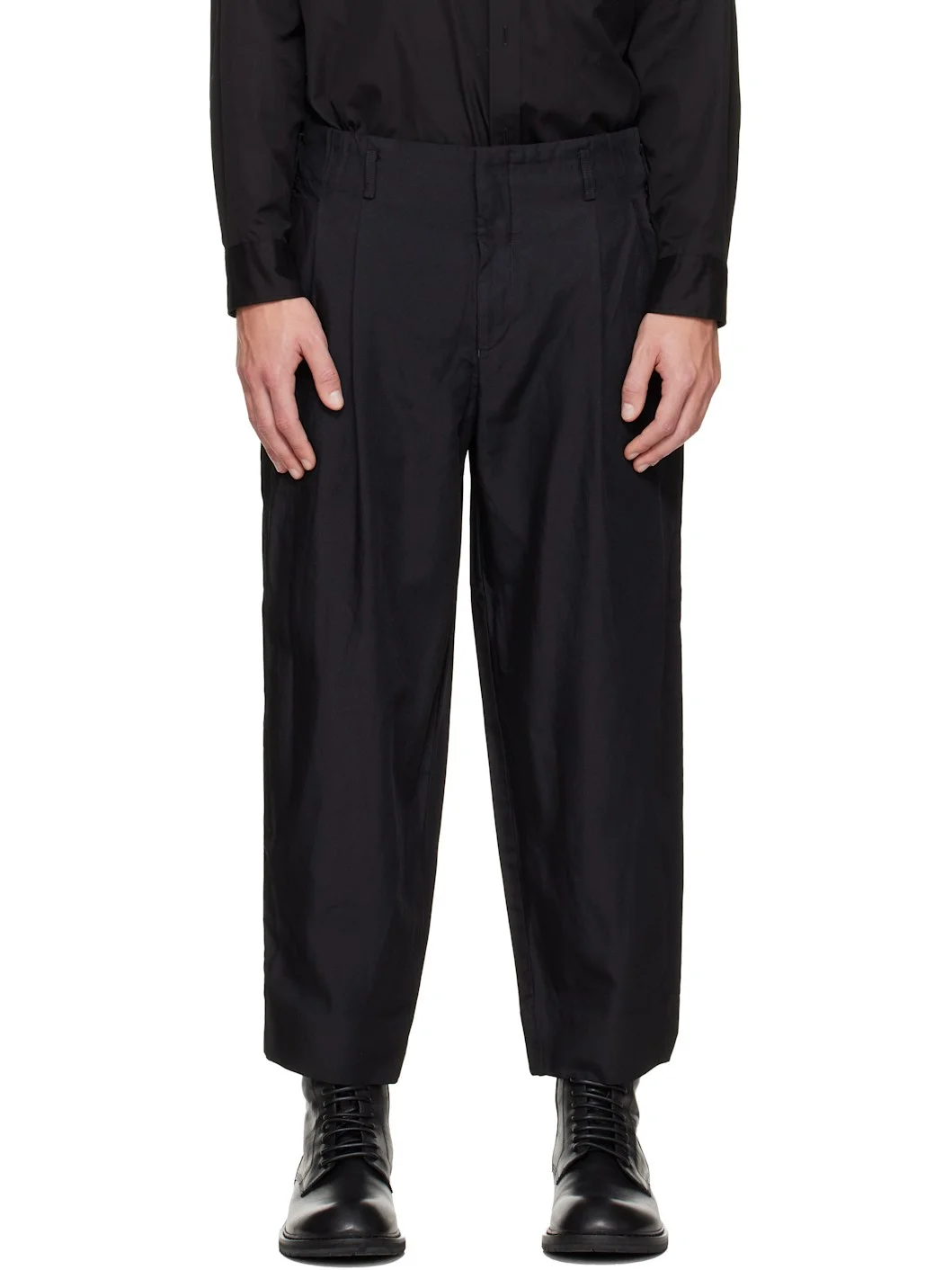 Black Polyester Twill Garment Dyed Trousers - 1
