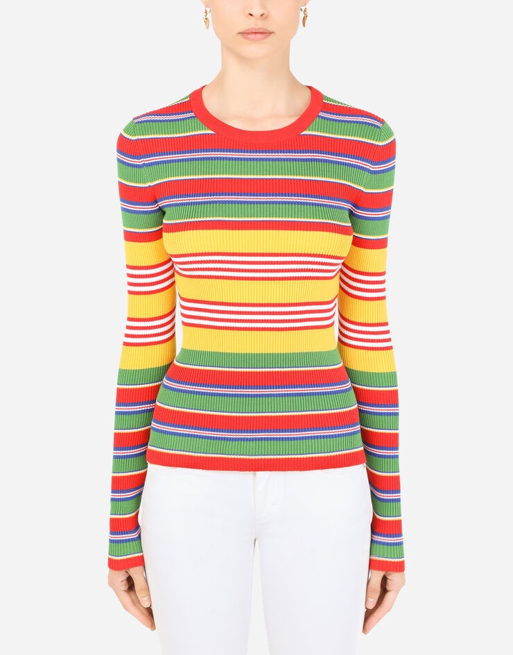 Multi-colored striped cotton sweater - 1