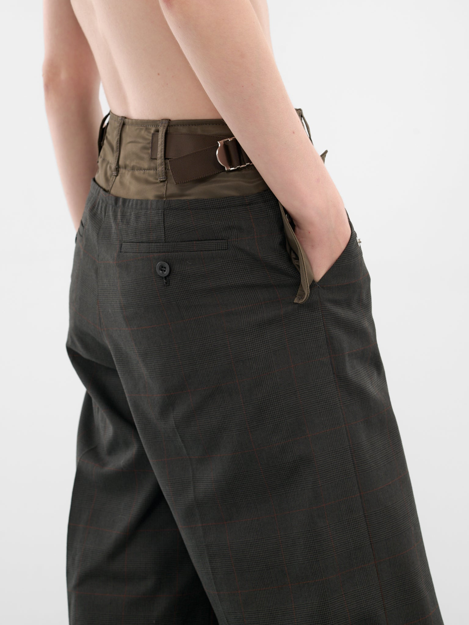Khaki Nylon-Wool Paneled Trousers - 4
