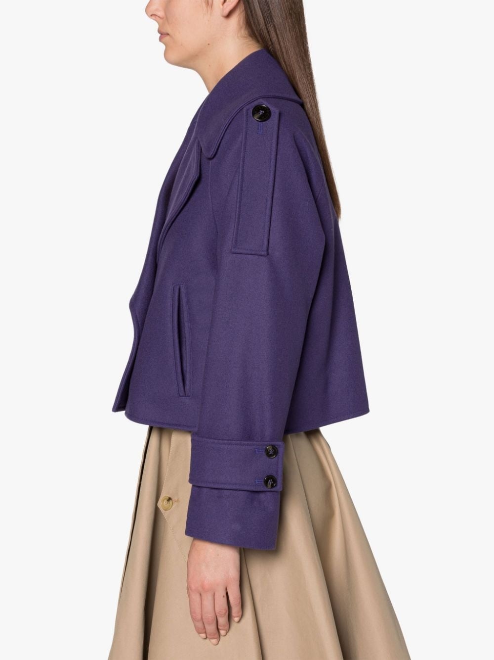 KIRSTEE PURPLE WOOL CROPPED PEA COAT - 6