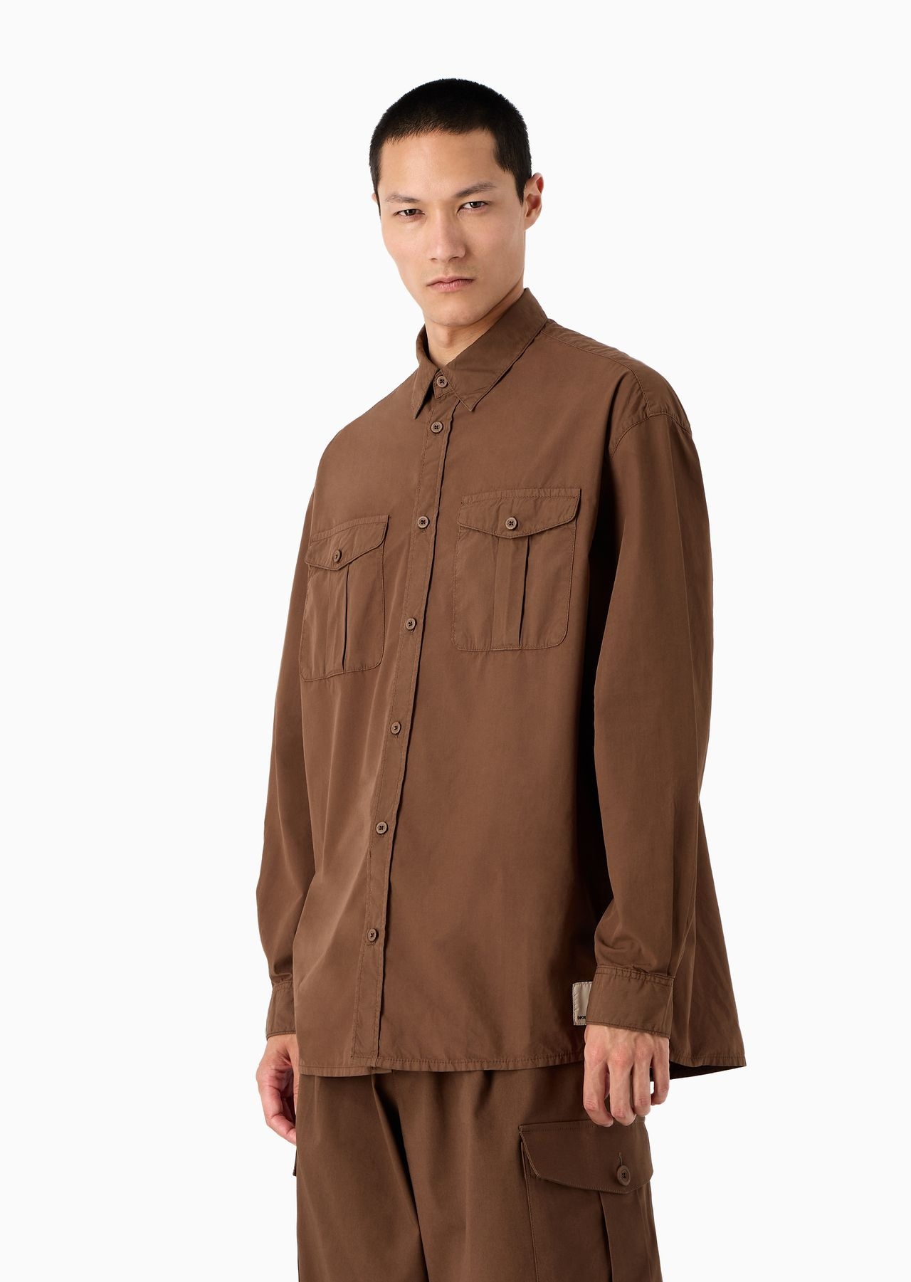 Emporio Armani Sustainability Values Capsule Collection garment-dyed organic poplin shirt with pocke - 2
