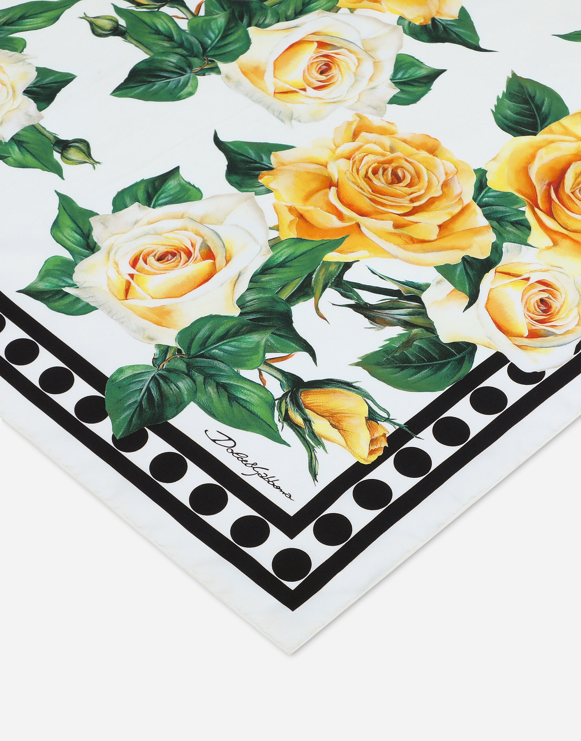 Twill scarf with yellow rose print (90 x 90) - 2