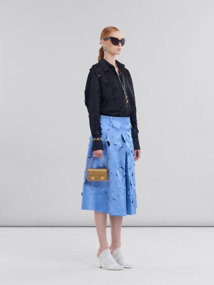 INDIGO DUCHESS SILK FLARED SKIRT WITH CUT-OUT DETAILS - 5