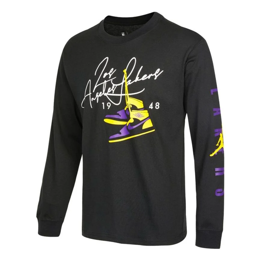 Men's Nike Lal Nk Cts Jdn Stmt Ls Te Shoes Printing Sports Round Neck Long Sleeves Black T-Shirt DA6 - 1