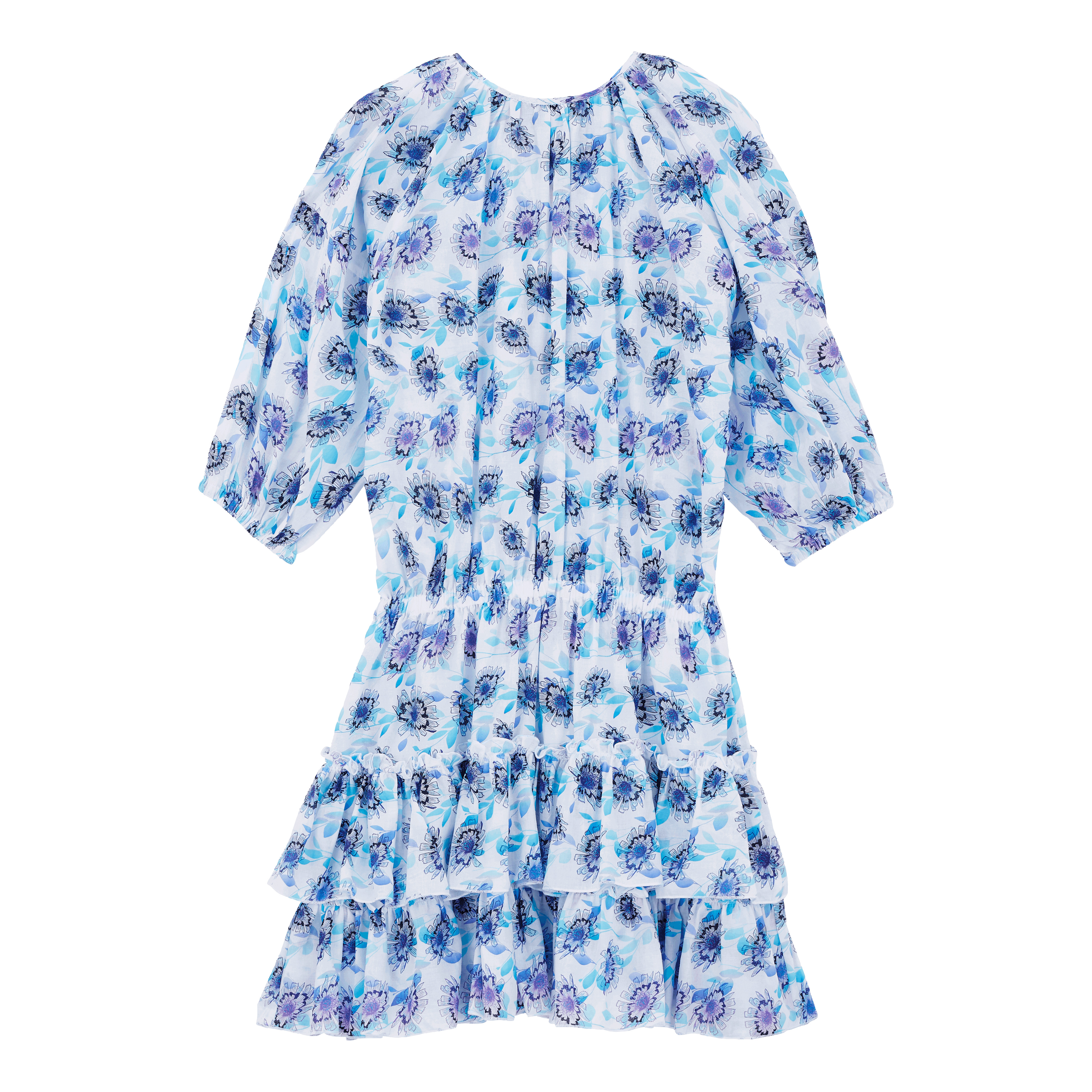 Women Short Ruffles Cotton Dress Flash Flowers - 2