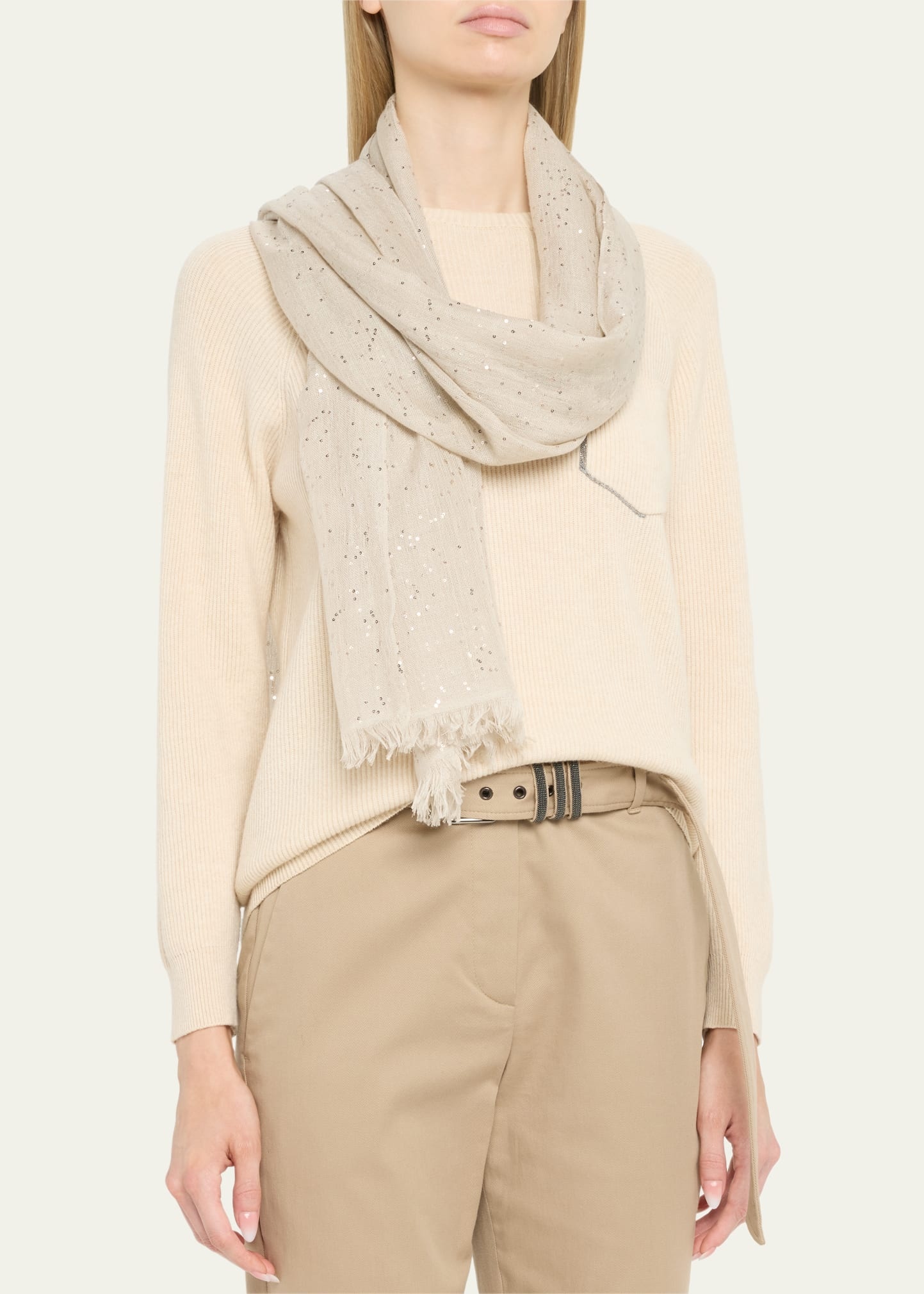 Linen Blend Embellished Scarf - 3