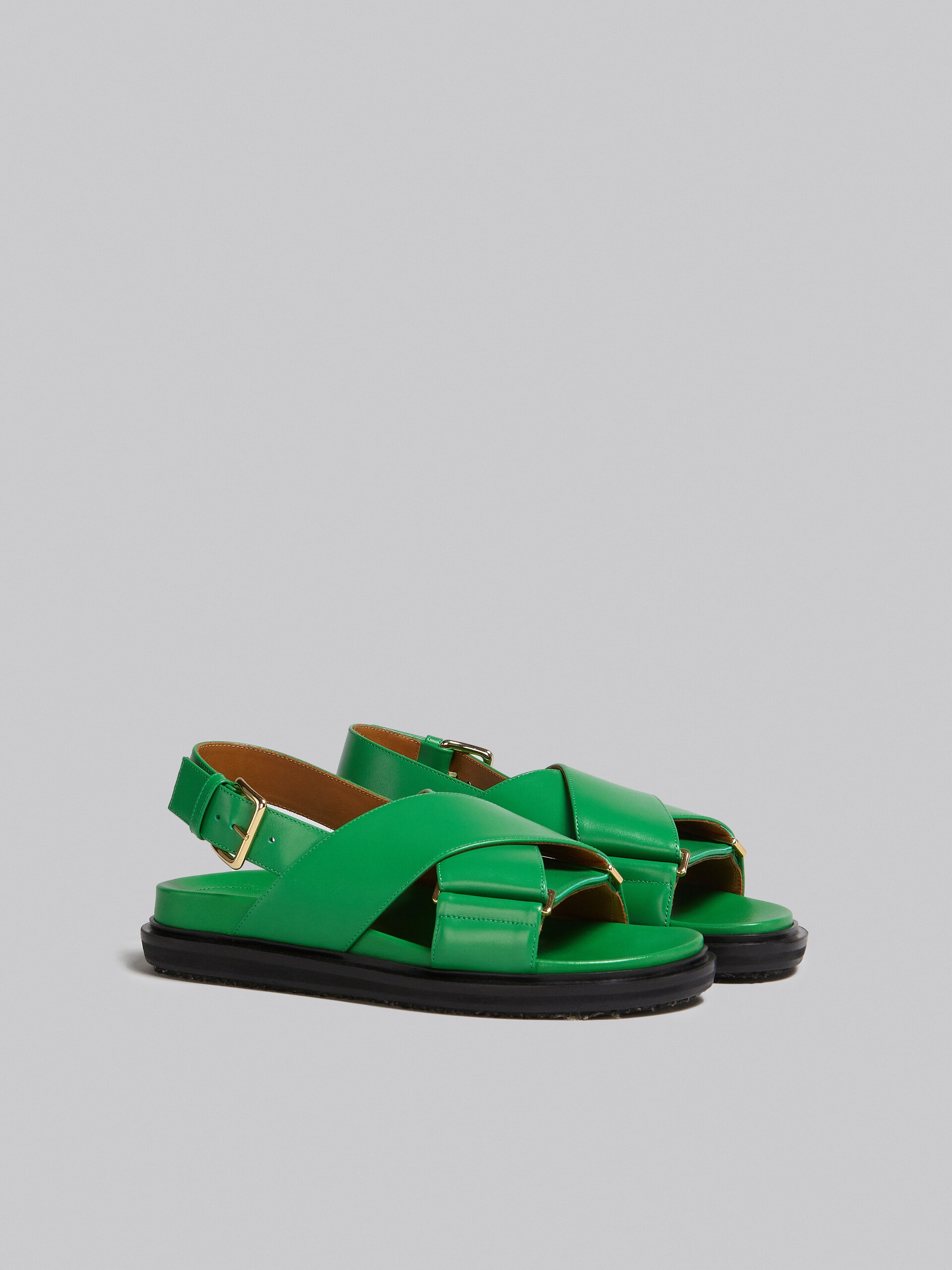 GREEN LEATHER CRISS-CROSS SANDAL - 2