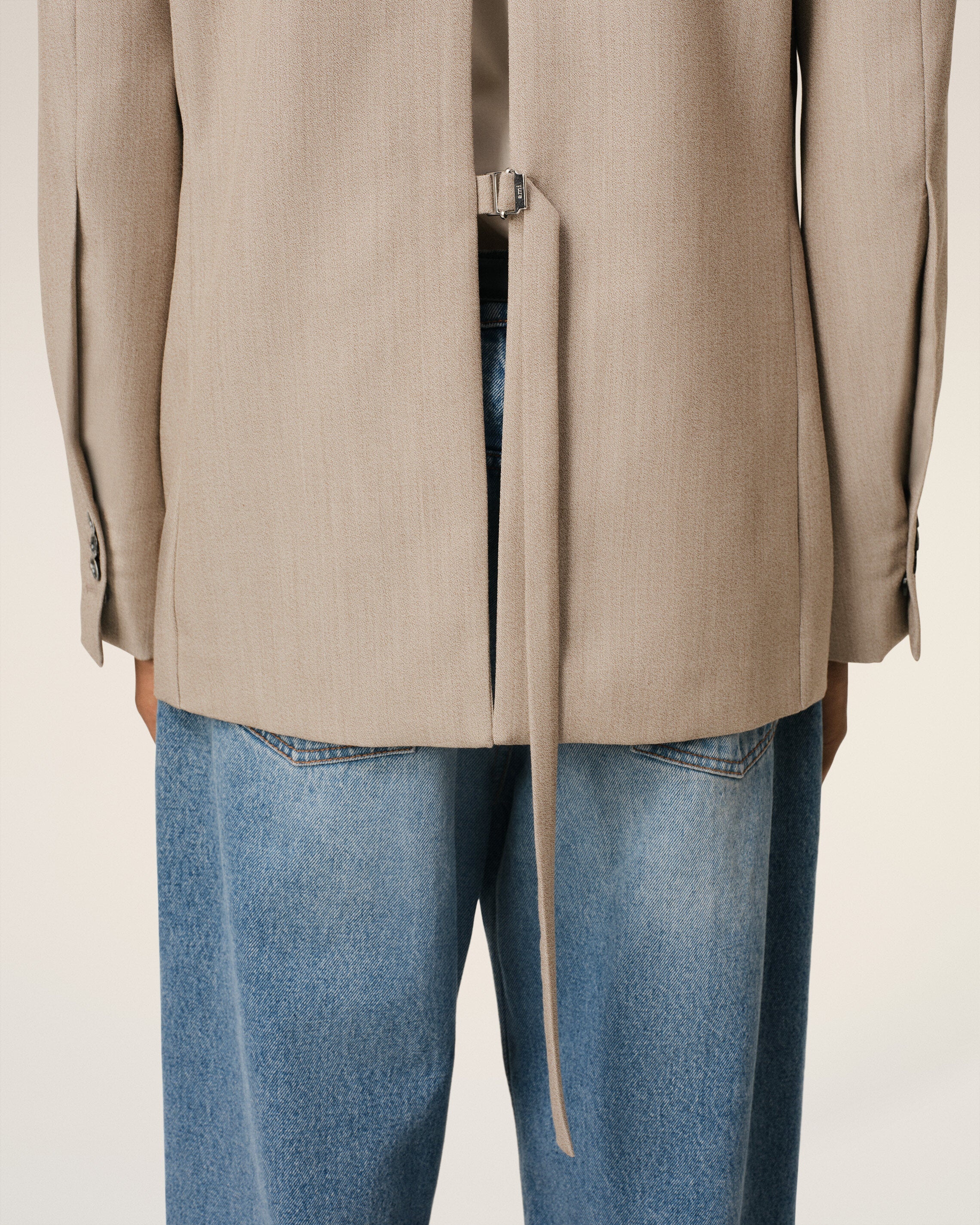 BEIGE WOOL BACK SLIT DOUBLE BREASTED JACKET - 4