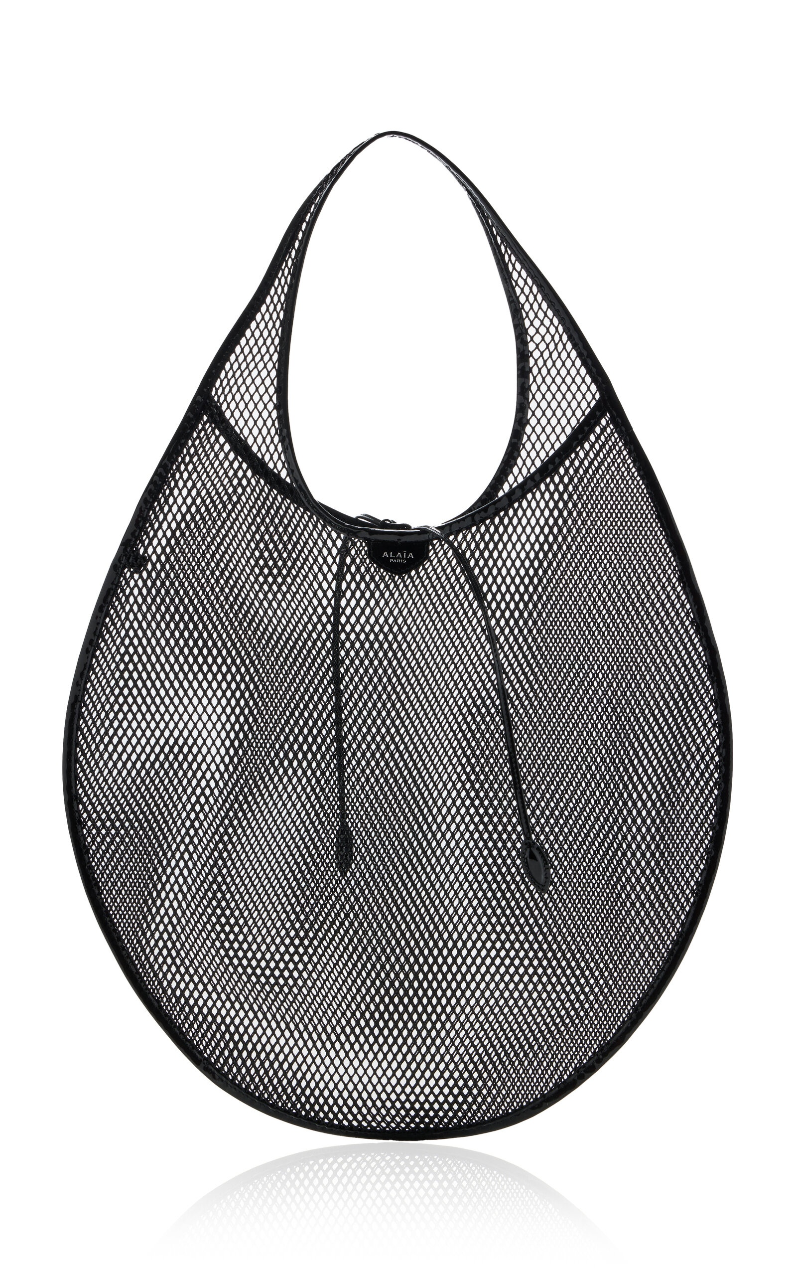 Leather-Trimmed Mesh Tote Bag black - 6