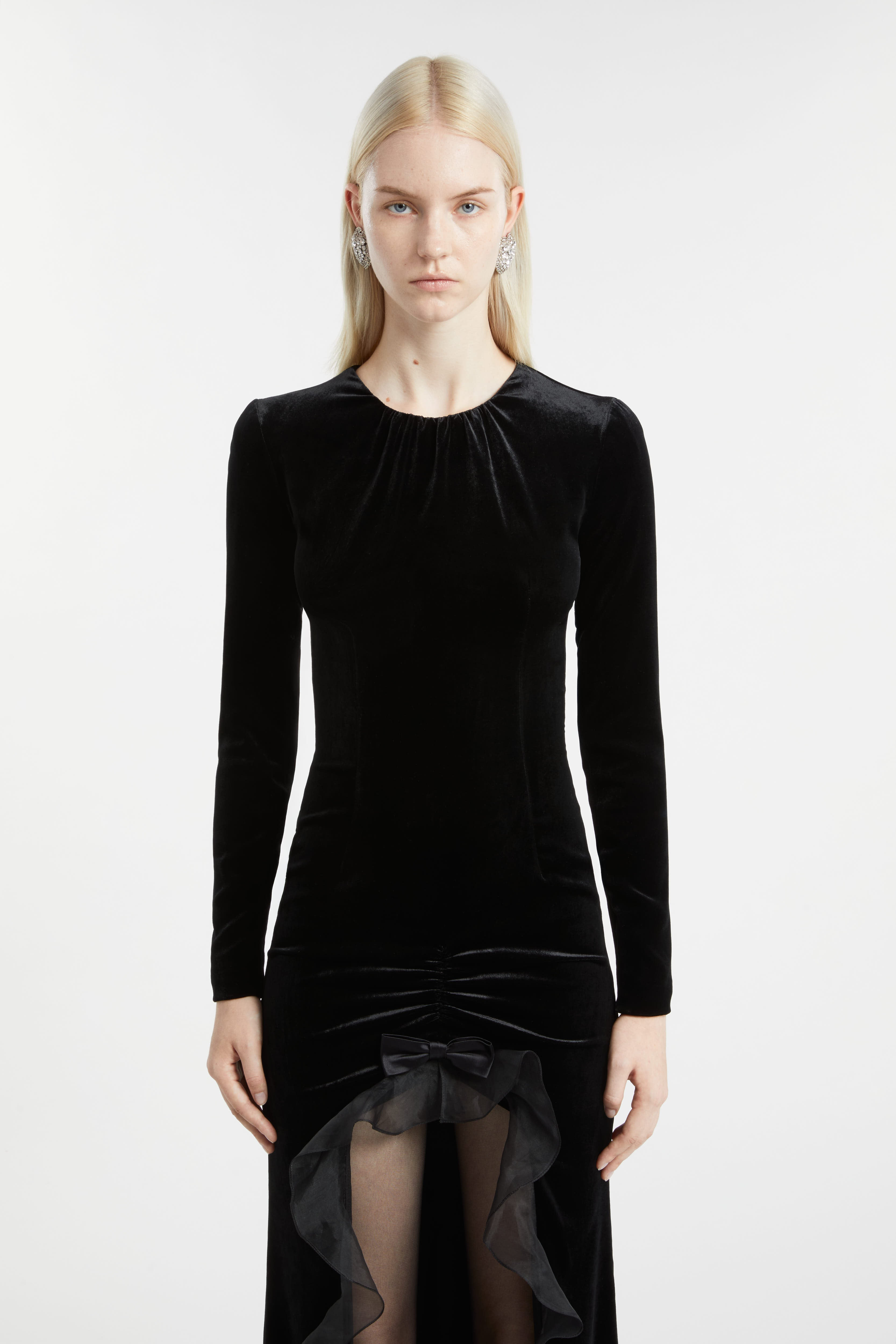VELVET DRESS WITH RUCHES - 5