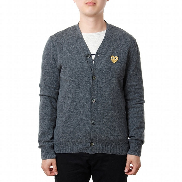 COMME des GARCONS PLAY Kint Cardigan Gold Emblem 'Grey' AZ-N050-051-3 - 2