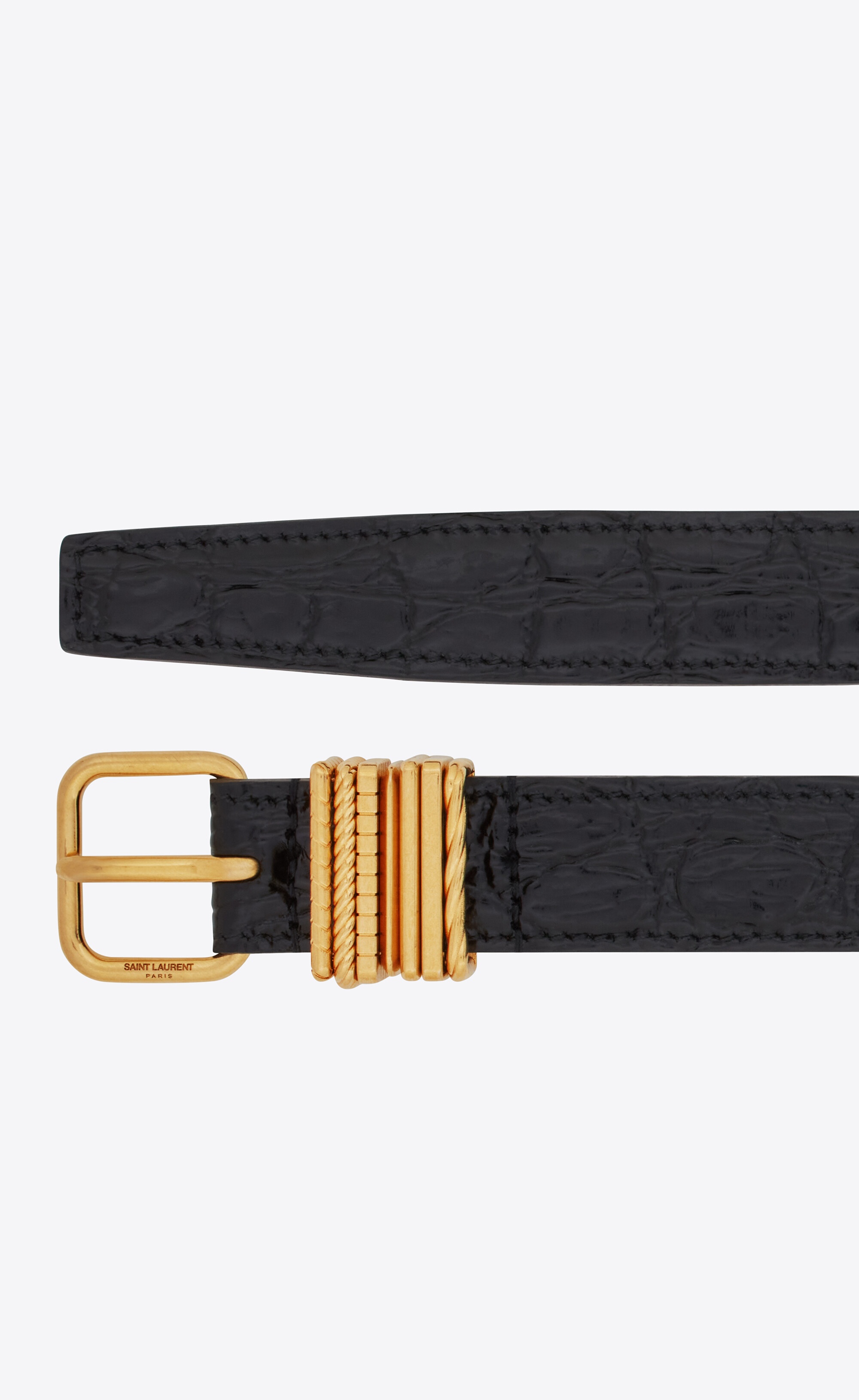 SAINT LAURENT hublot loop belt in crocodile-embossed leather