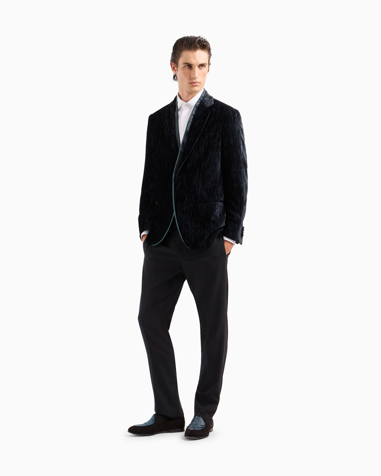 Soho line single-breasted tuxedo jacket in rhinestoned velvet - 2