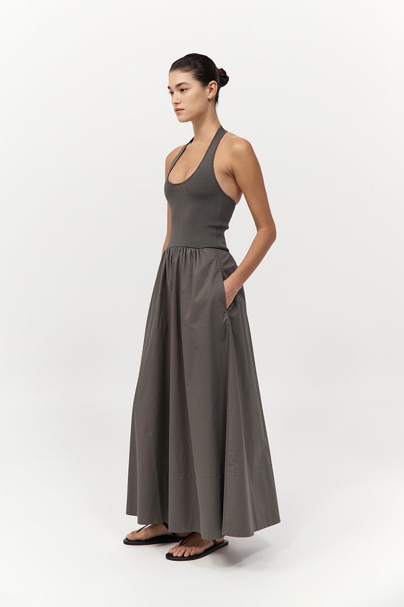 Halter Gathered Dress - Khaki - 4