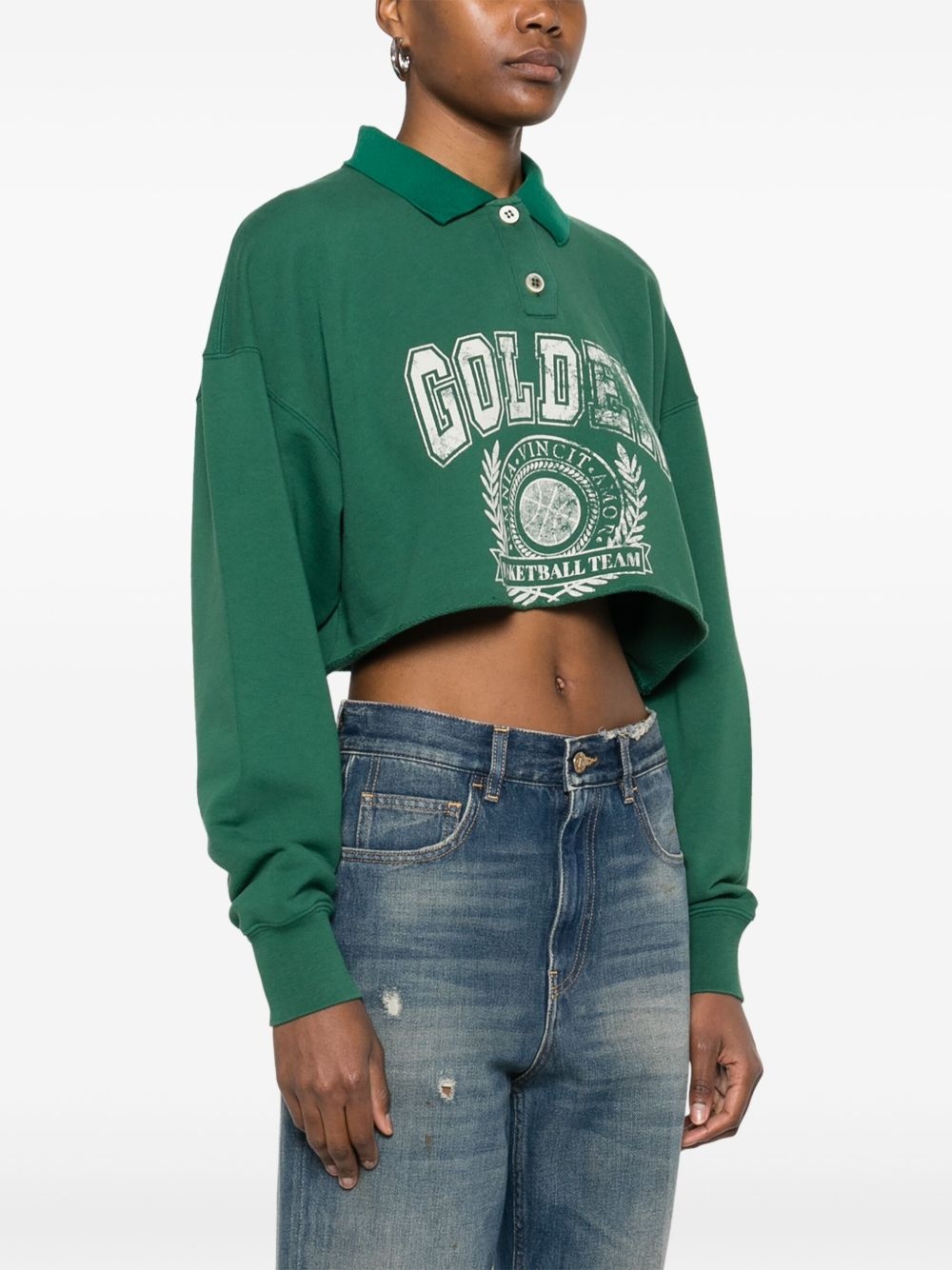 printed cropped polo top - 3