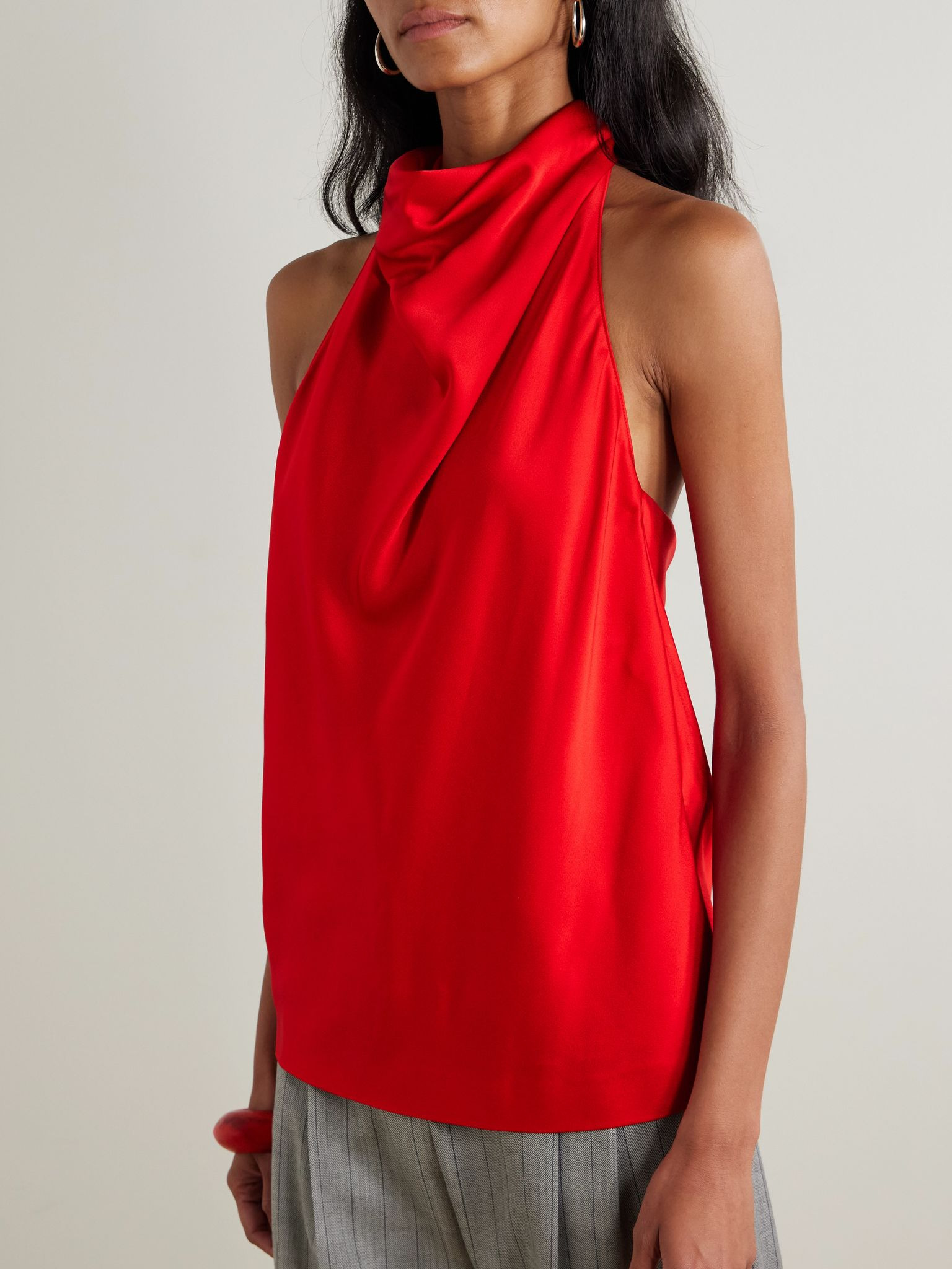 Draped satin halterneck top Red - 3