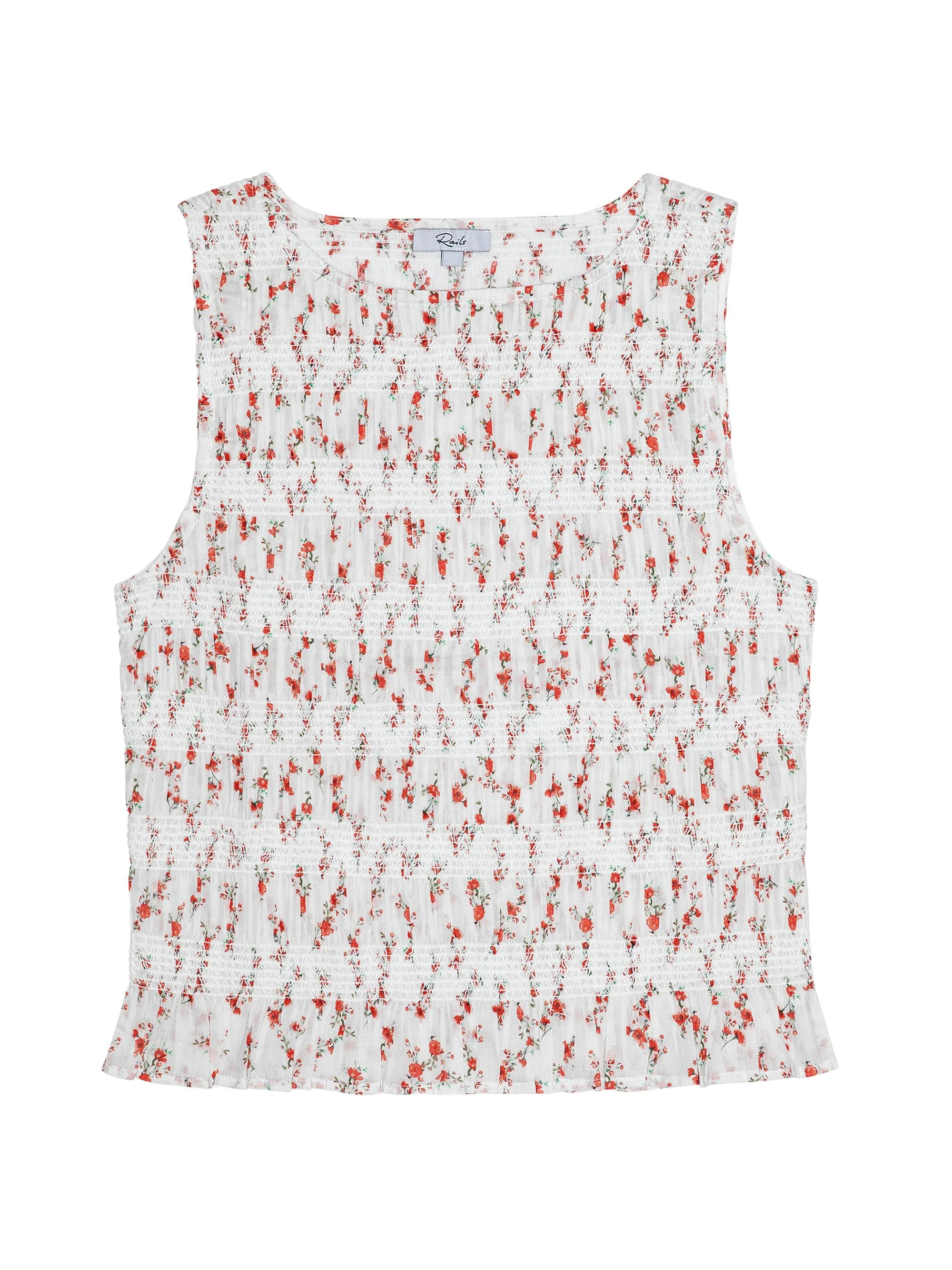 Women's Kane Floral Cotton Smocked Sleeveless Top - Rouge Romantic - 1