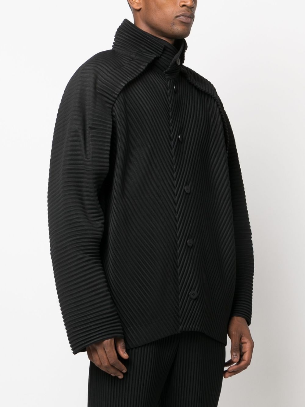 button-fastening pleated jacket - 3