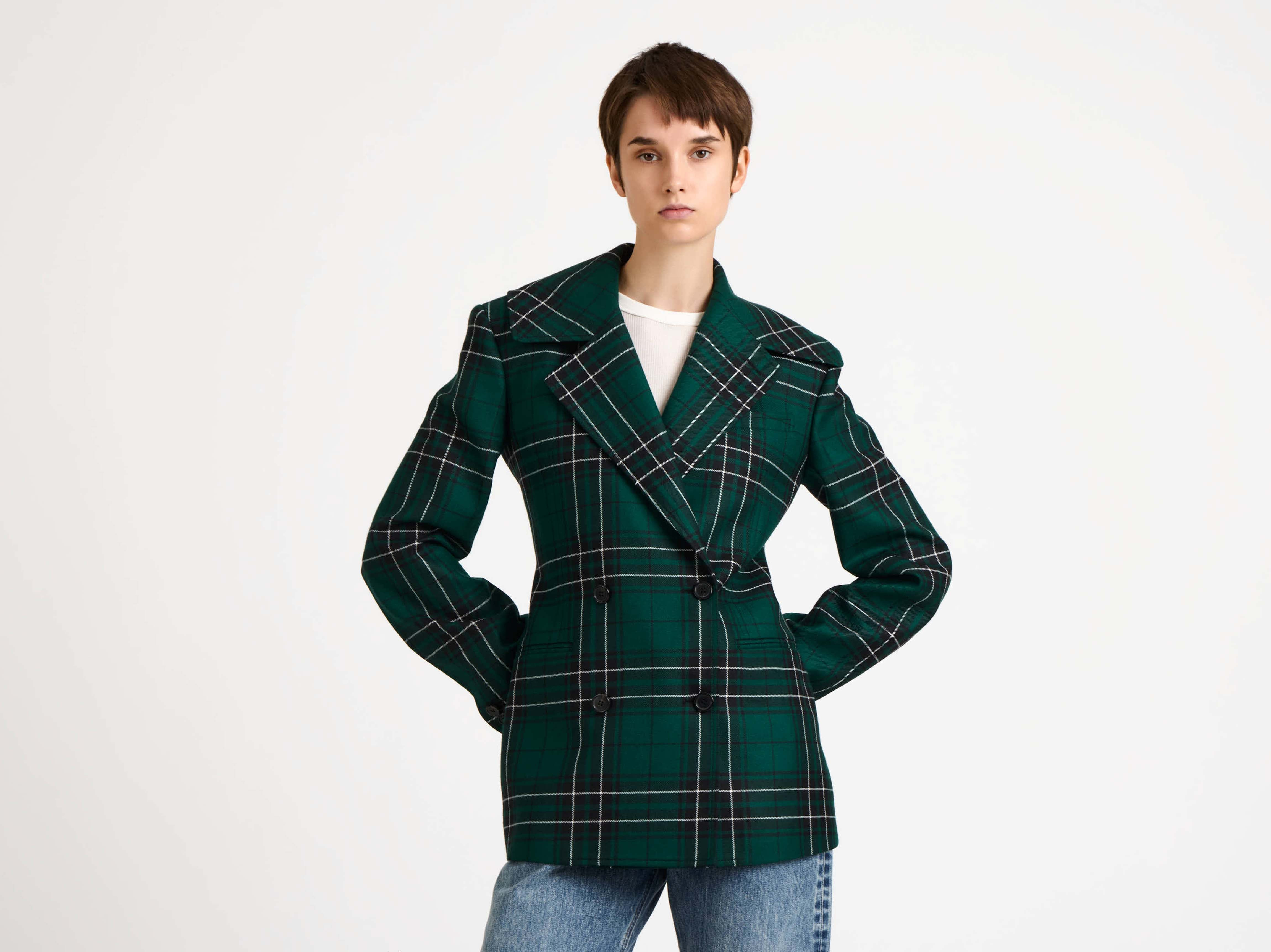FITTED WAIST TAILORED JACKET IN FOREST GREEN - 4