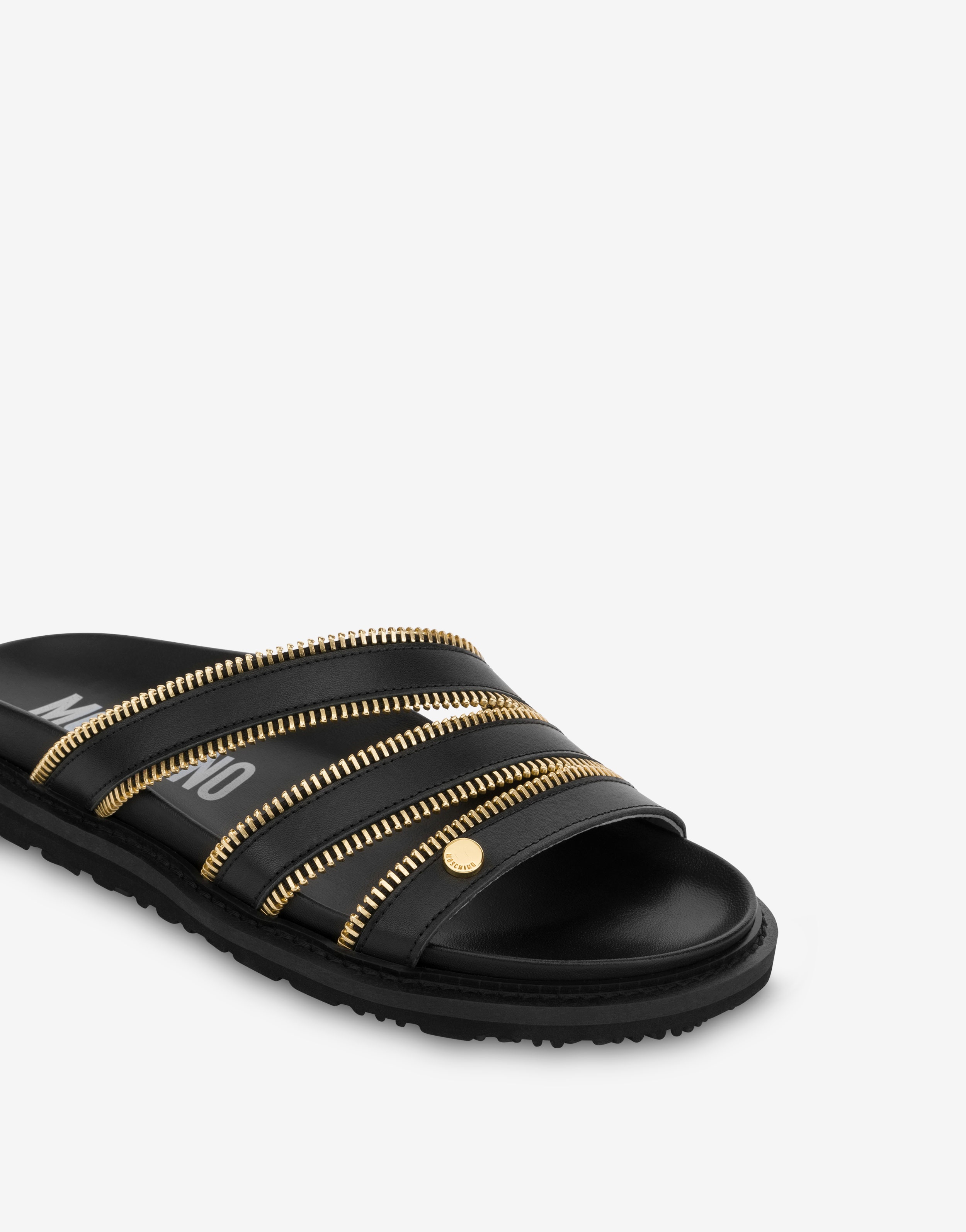 ZIPPER DETAILS SHINY CALFSKIN SANDALS - 4