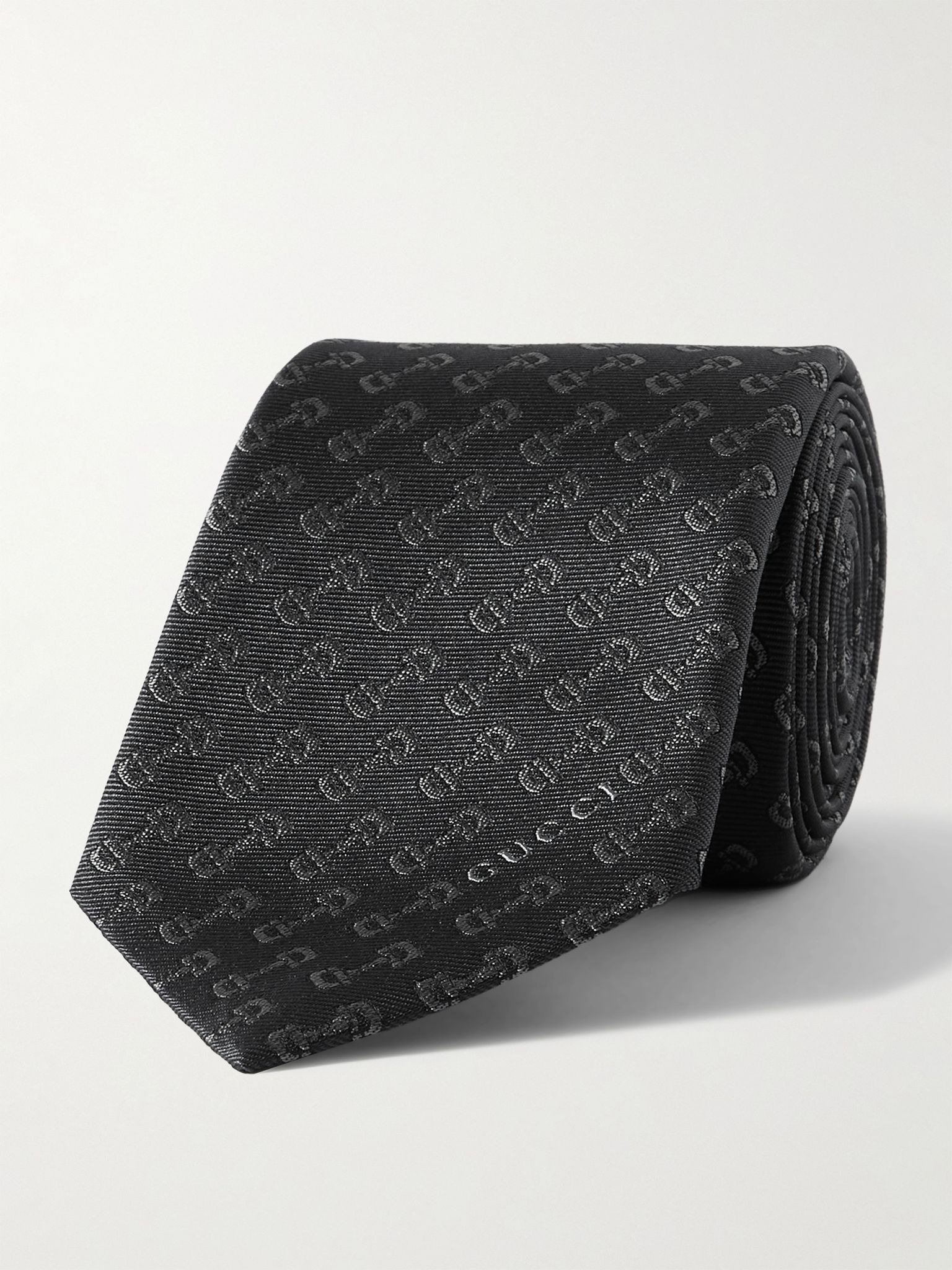 7cm Horsebit Silk-Jacquard Tie Black - 1