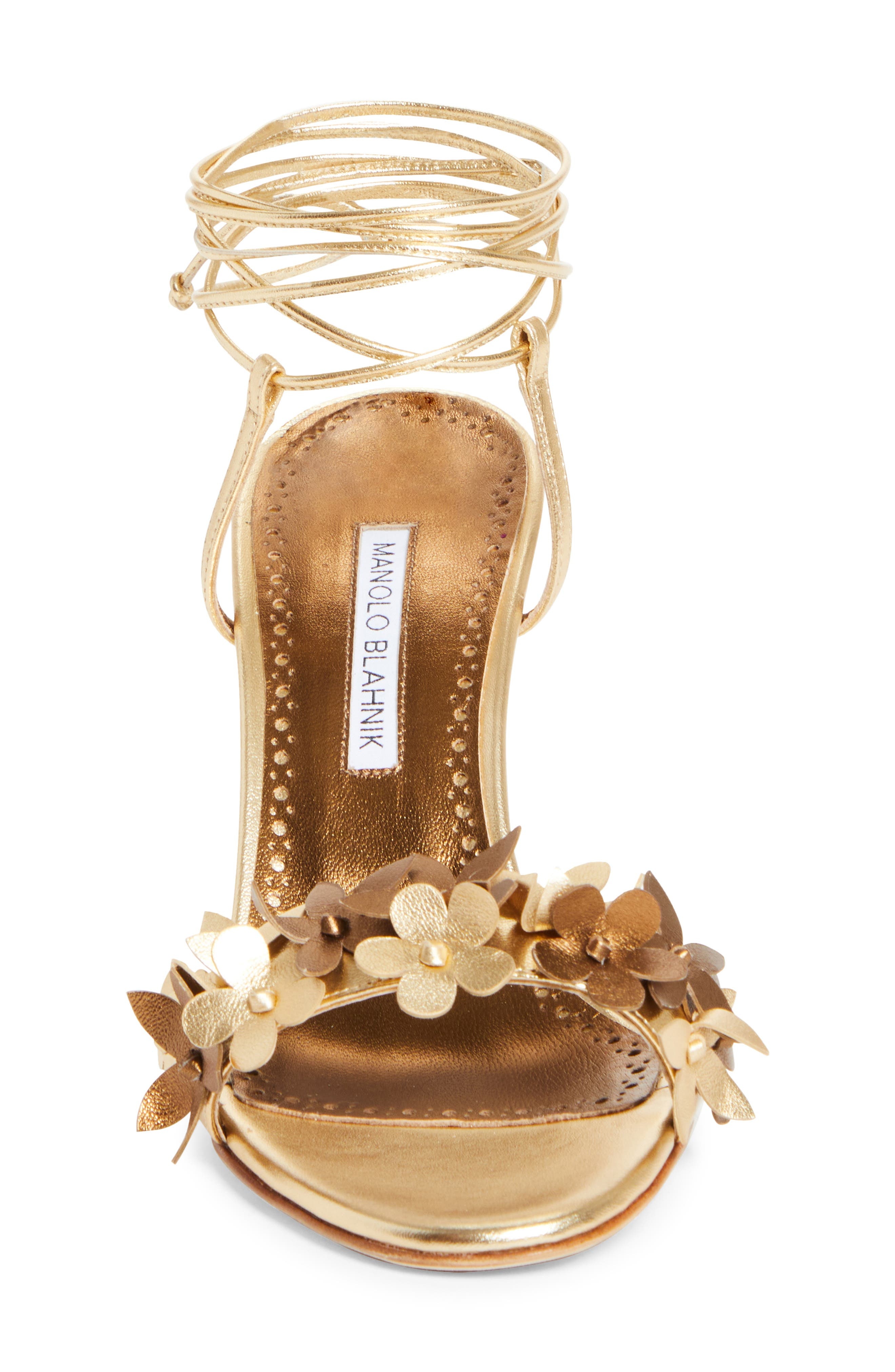 Manolo Blahnik Anista Floral Sandal in Gold at Nordstrom - 4