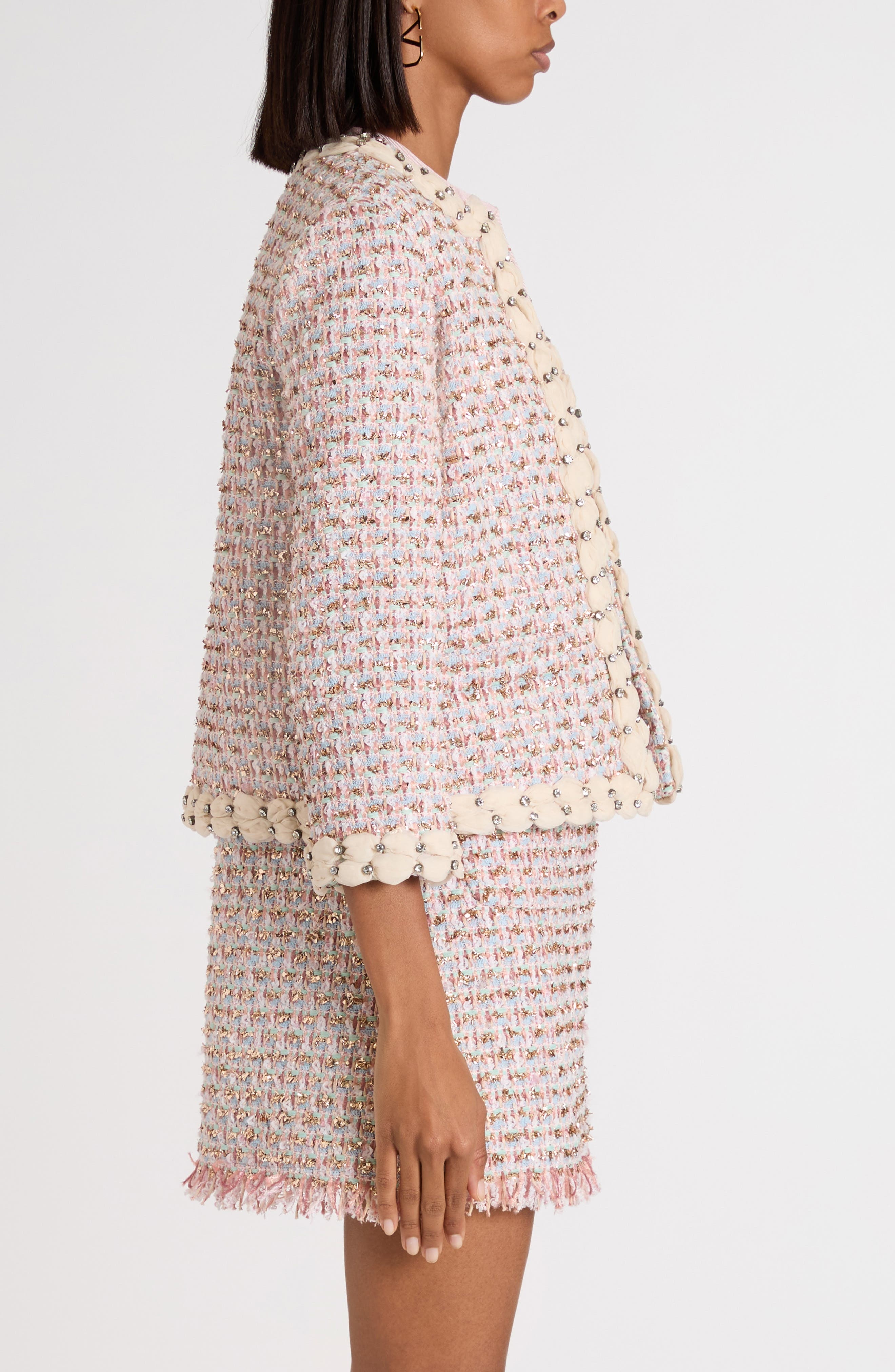 Valentino Garavani Embroidered Ribbon Tweed Jacket in Pink Multi at Nordstrom - 4