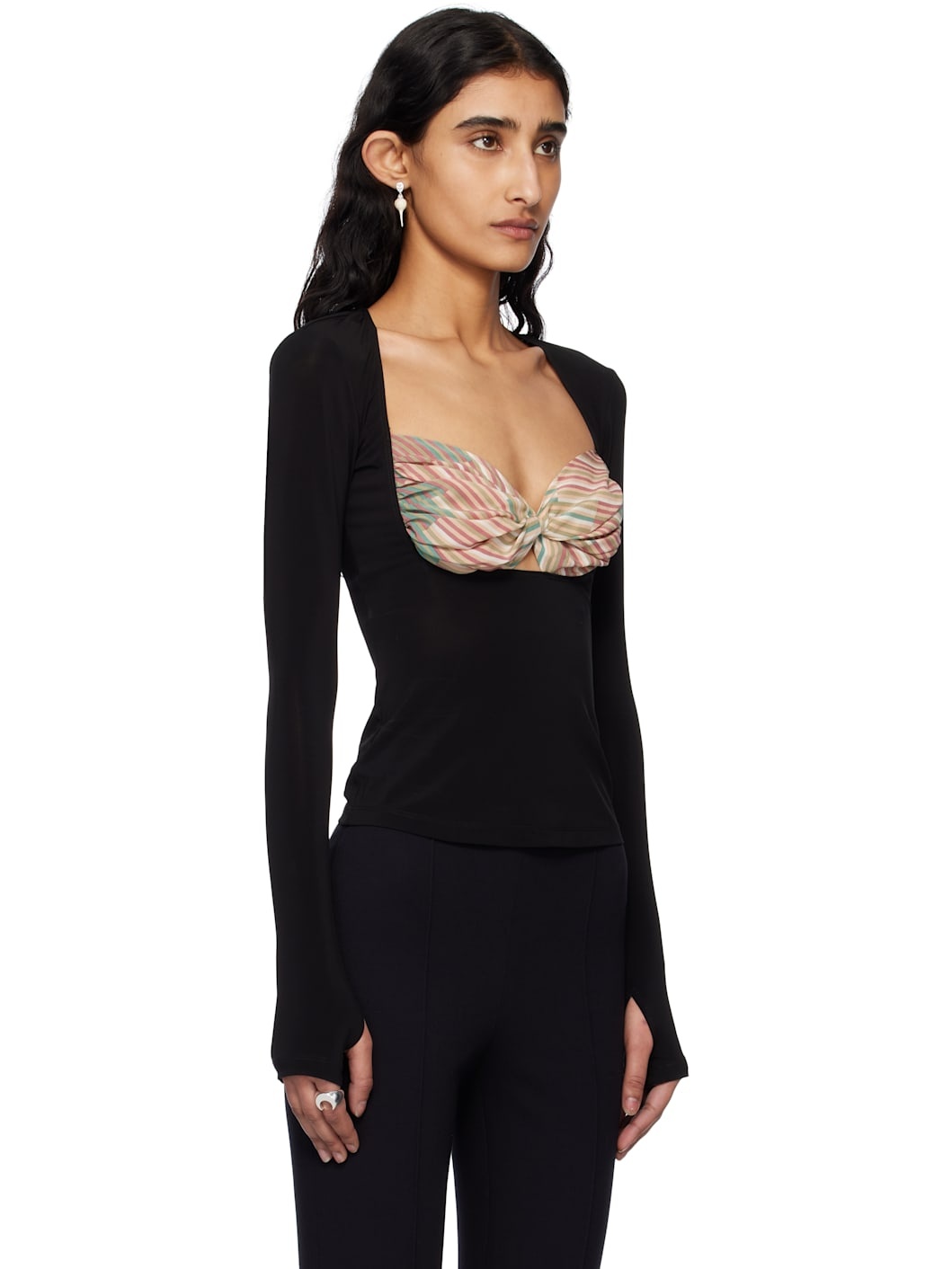 Black Regenerated Silk Scarves Draped Top - 2
