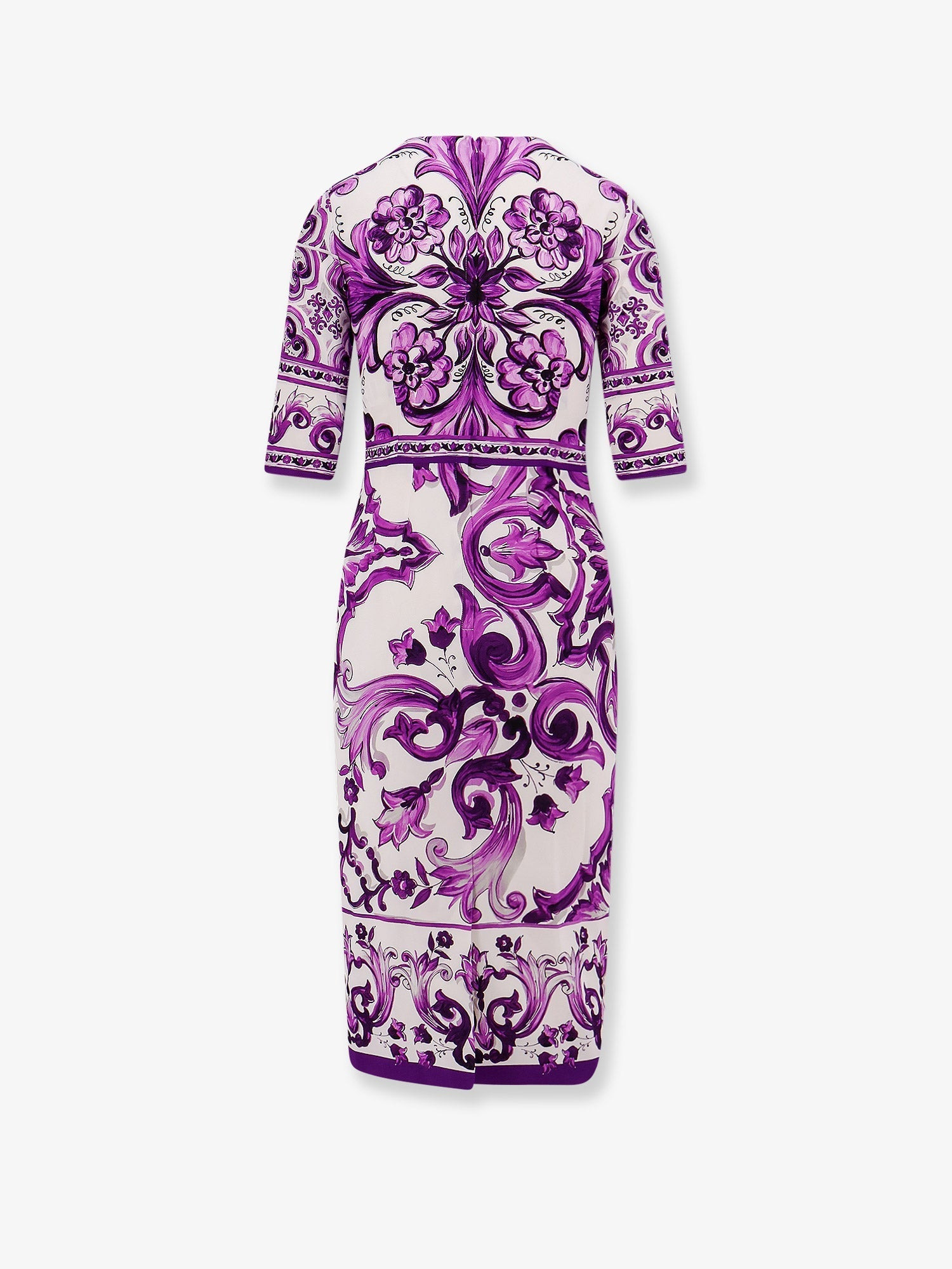 Dolce & Gabbana Women Silk Midi Pencil Dress With Maiolica Print - 4