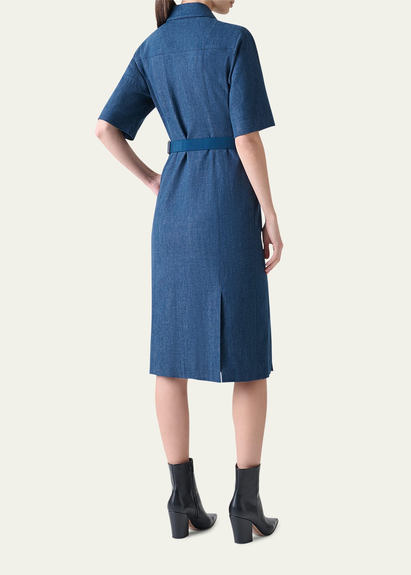 Belted Stretch Cotton Denim Shirtdress - 3